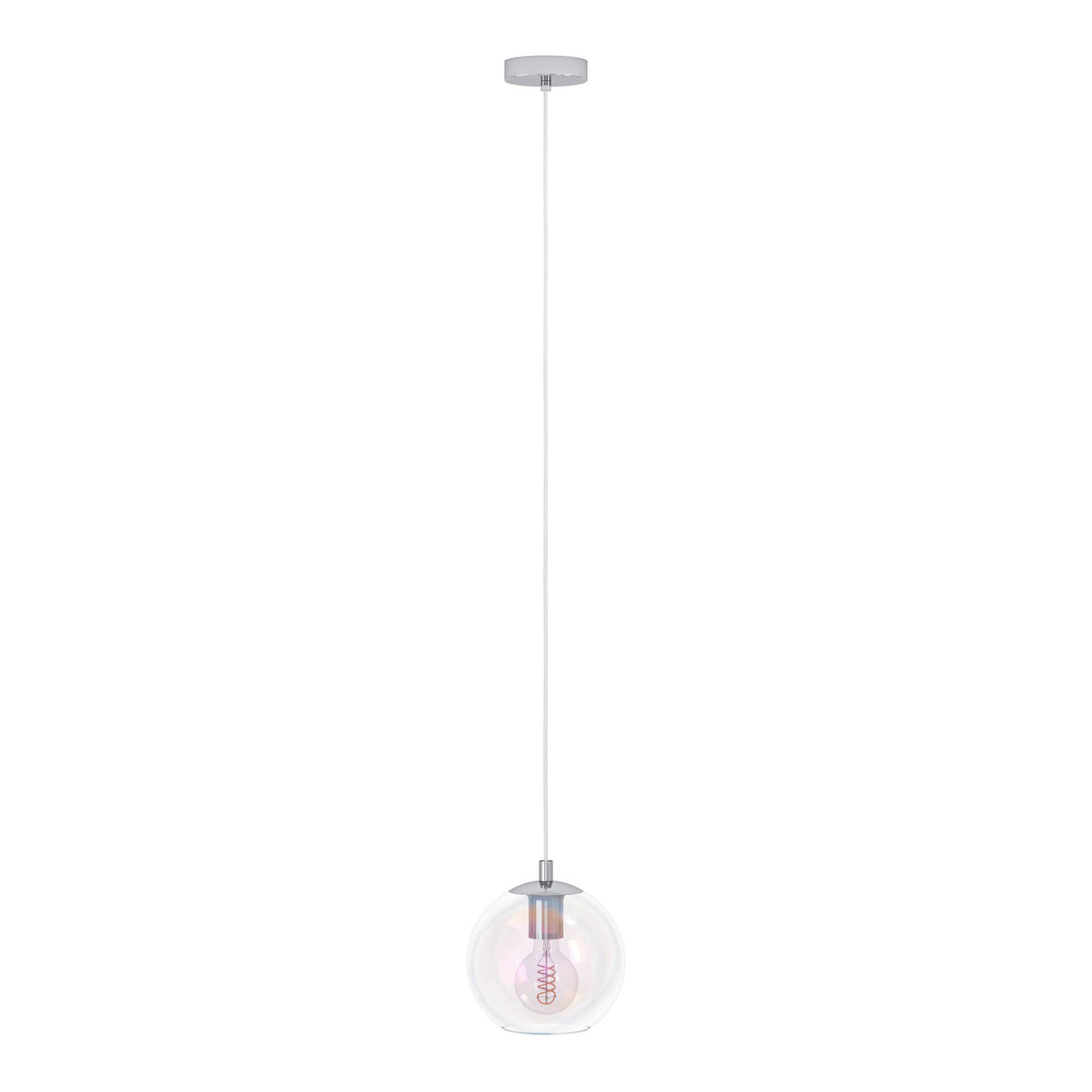 Eglo EU Ariscani 2 Single Pendant Light with an Iridescent Clear Glass Globe E27