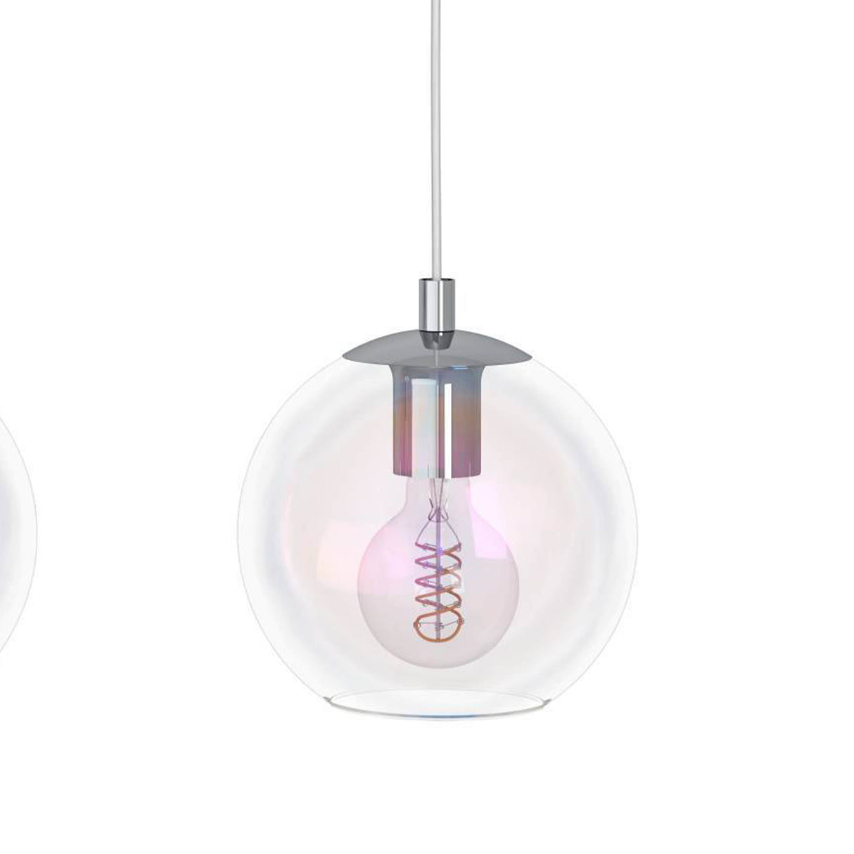 Eglo EU Ariscani 2 Three Light Hanging Pendant with Iridescent Clear Glass Globes E27