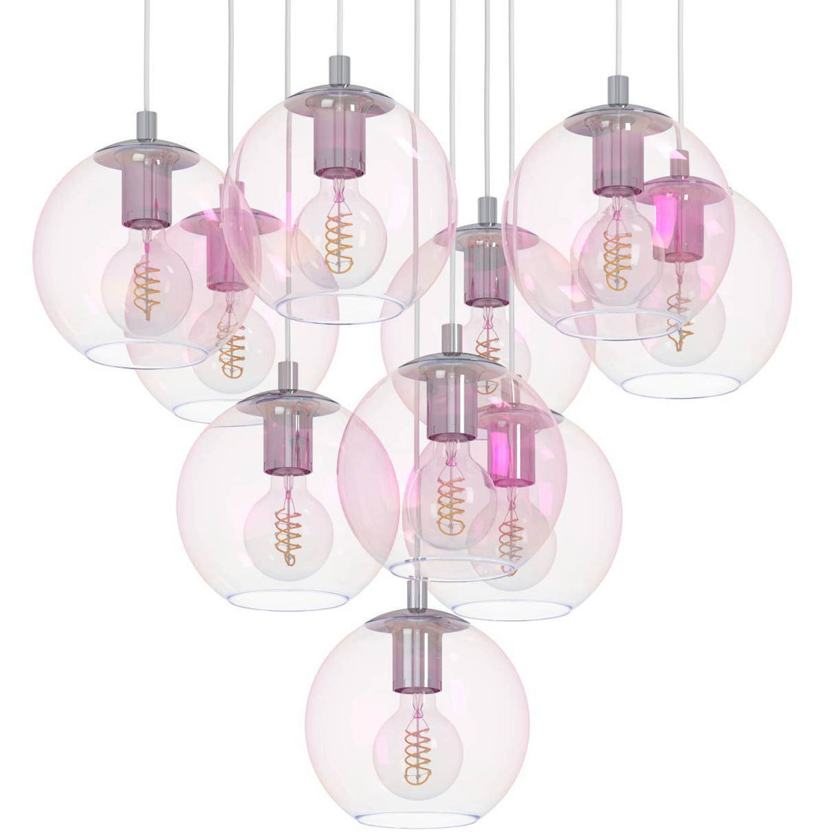 Eglo EU Ariscani 2 Ten Light Cluster Hanging Pendant with Iridescent Clear Glass Globes E27