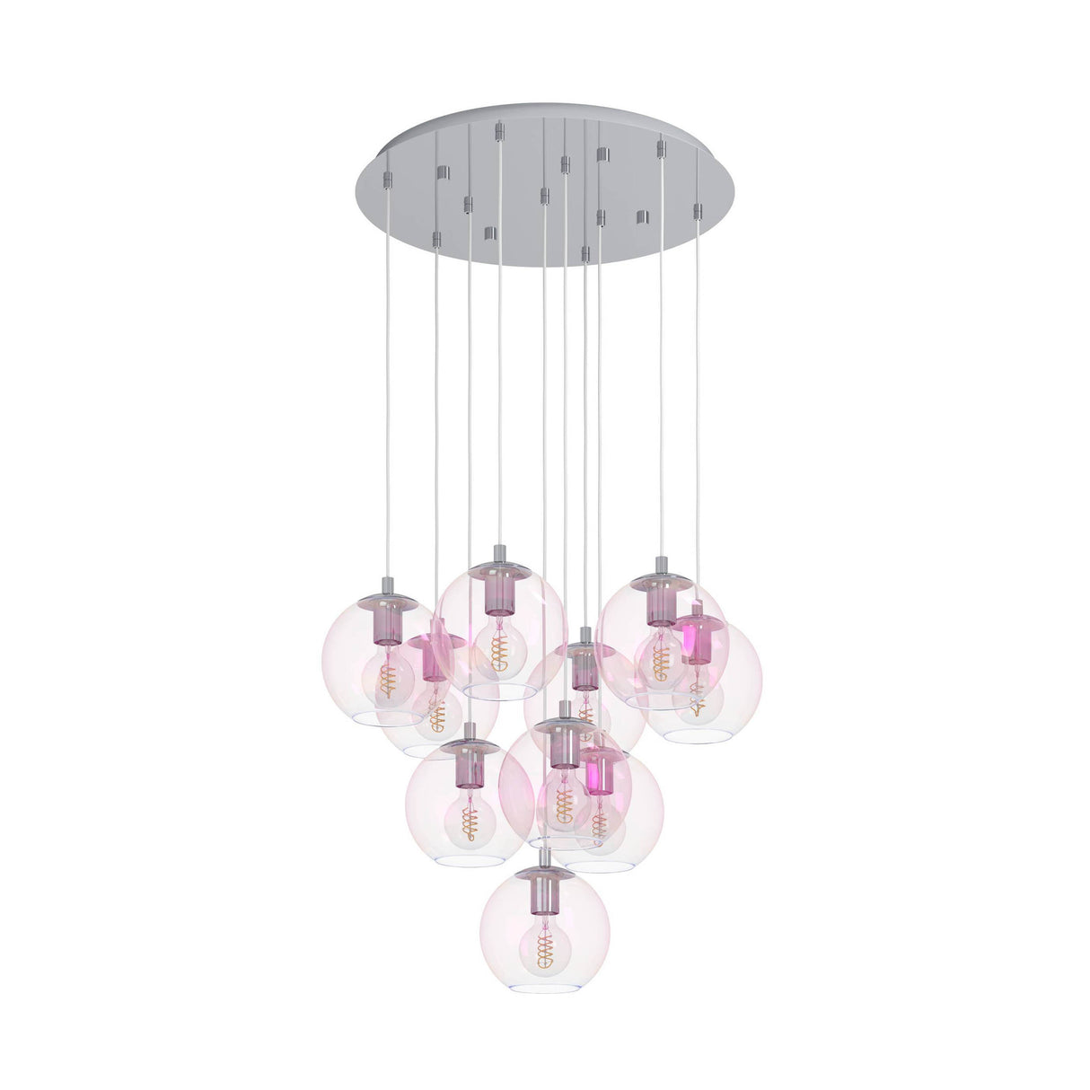 Eglo EU Ariscani 2 Ten Light Cluster Hanging Pendant with Iridescent Clear Glass Globes E27