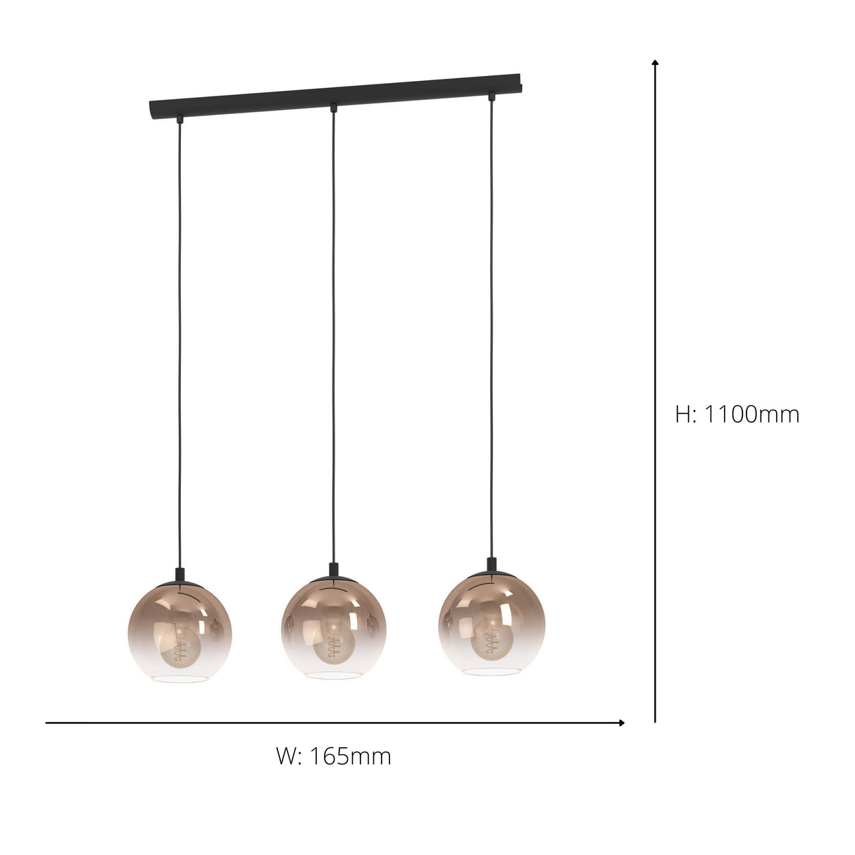 Eglo EU Ariscani Three Light Hanging Pendant with Iridescent Copper Glass Globes