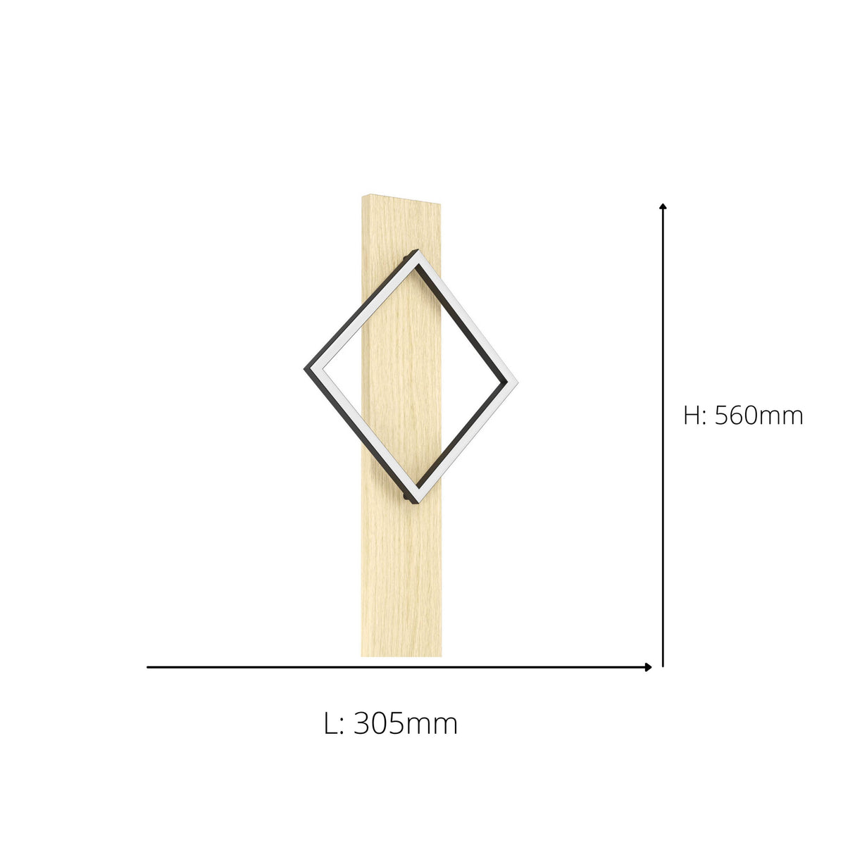 Eglo EU Boyal LED Ceiling Light Single Black Square Frame with Light Wooden Mount