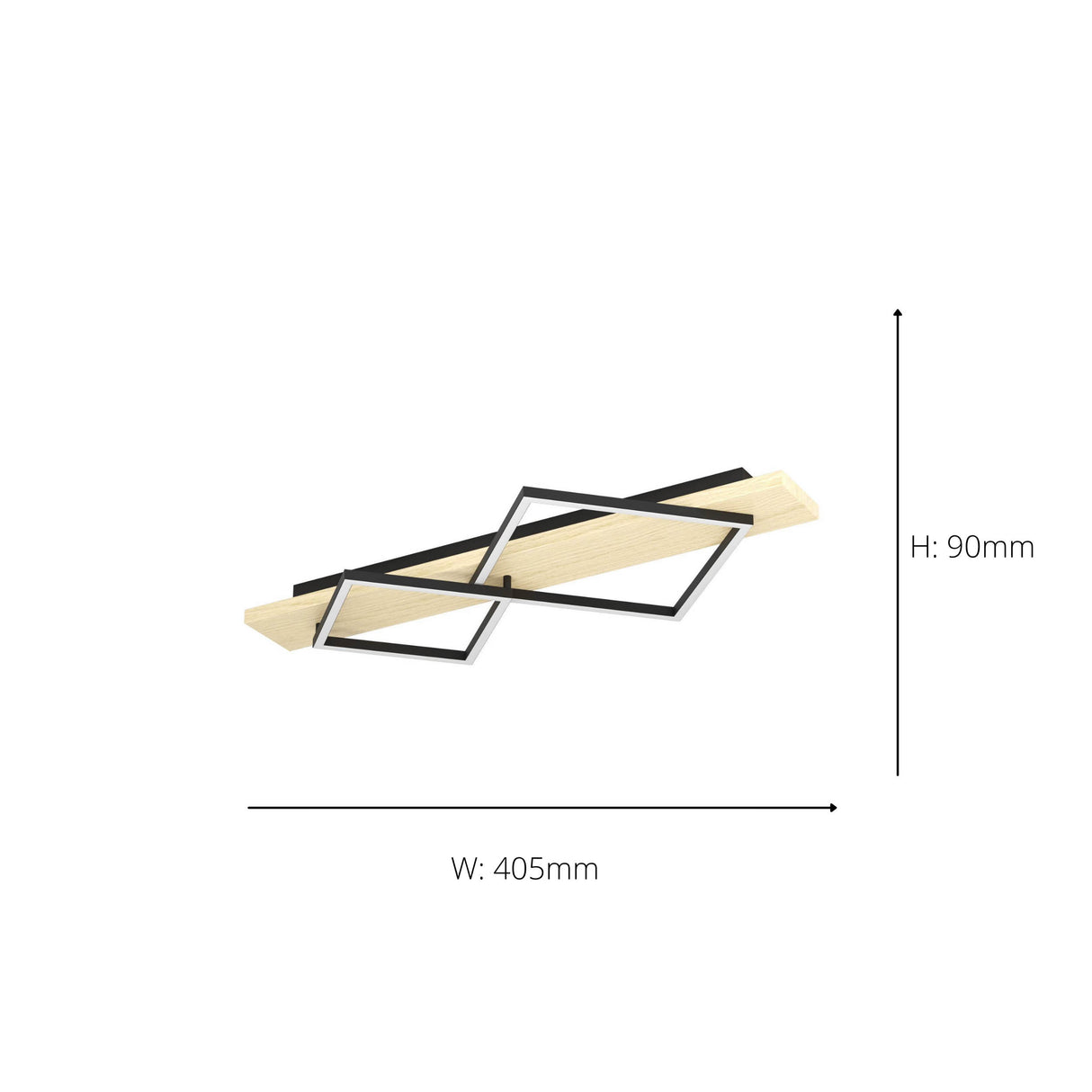 Eglo EU Boyal LED Ceiling Light Black Interlocking Square Frames with Light Wooden Mount