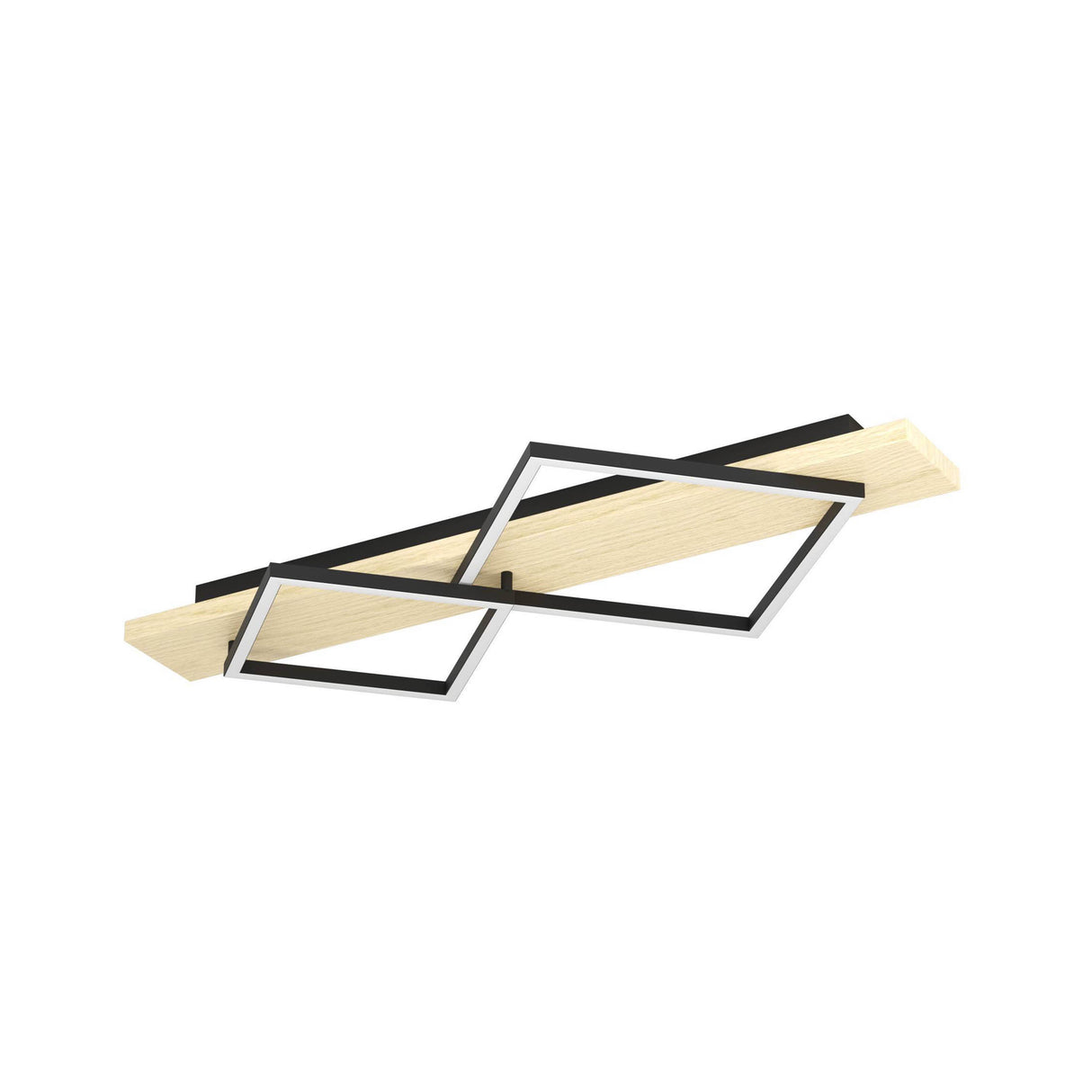 Eglo EU Boyal LED Ceiling Light Black Interlocking Square Frames with Light Wooden Mount