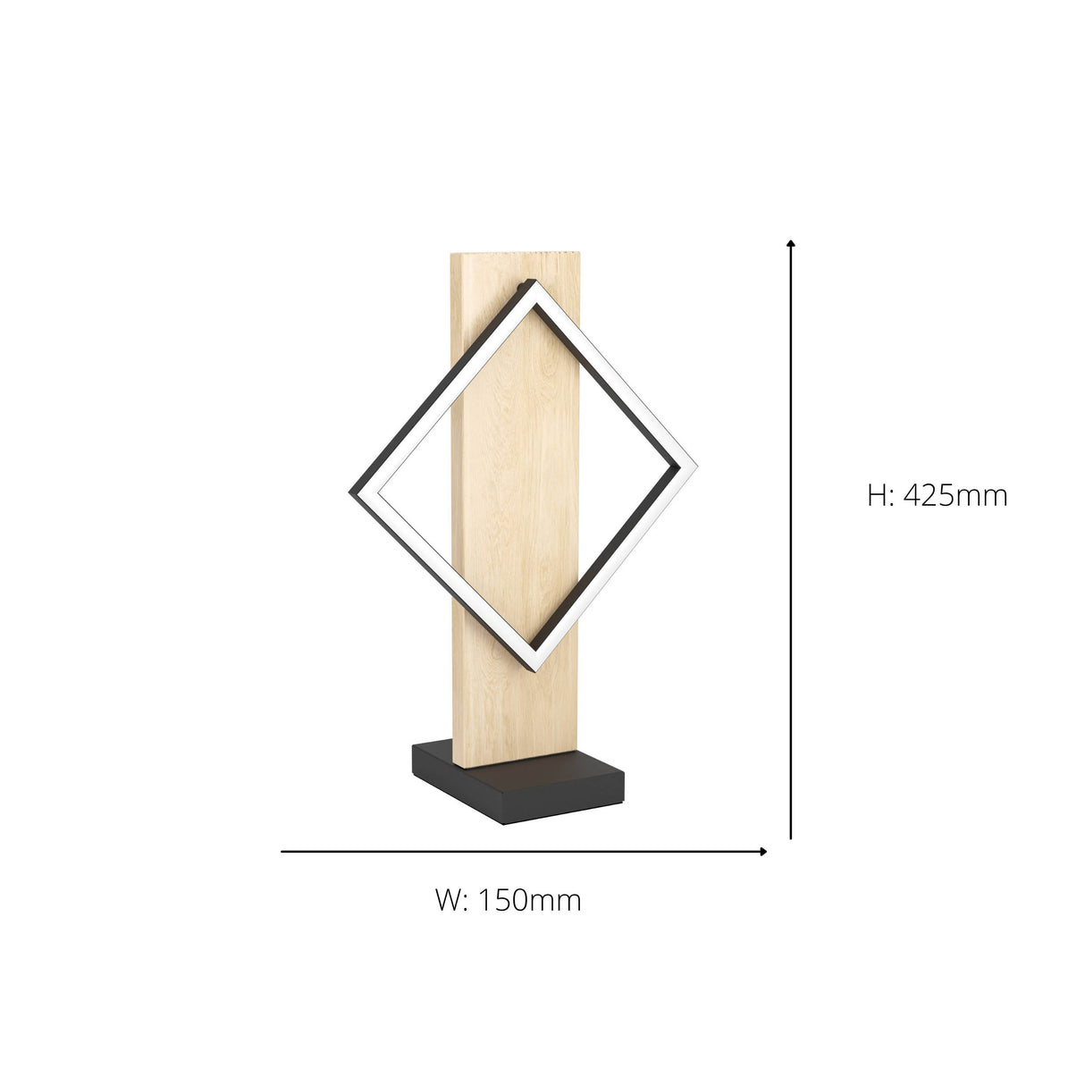 Eglo EU Boyal LED Table Lamp with a Single Black Square Frame and Light Wood Panel