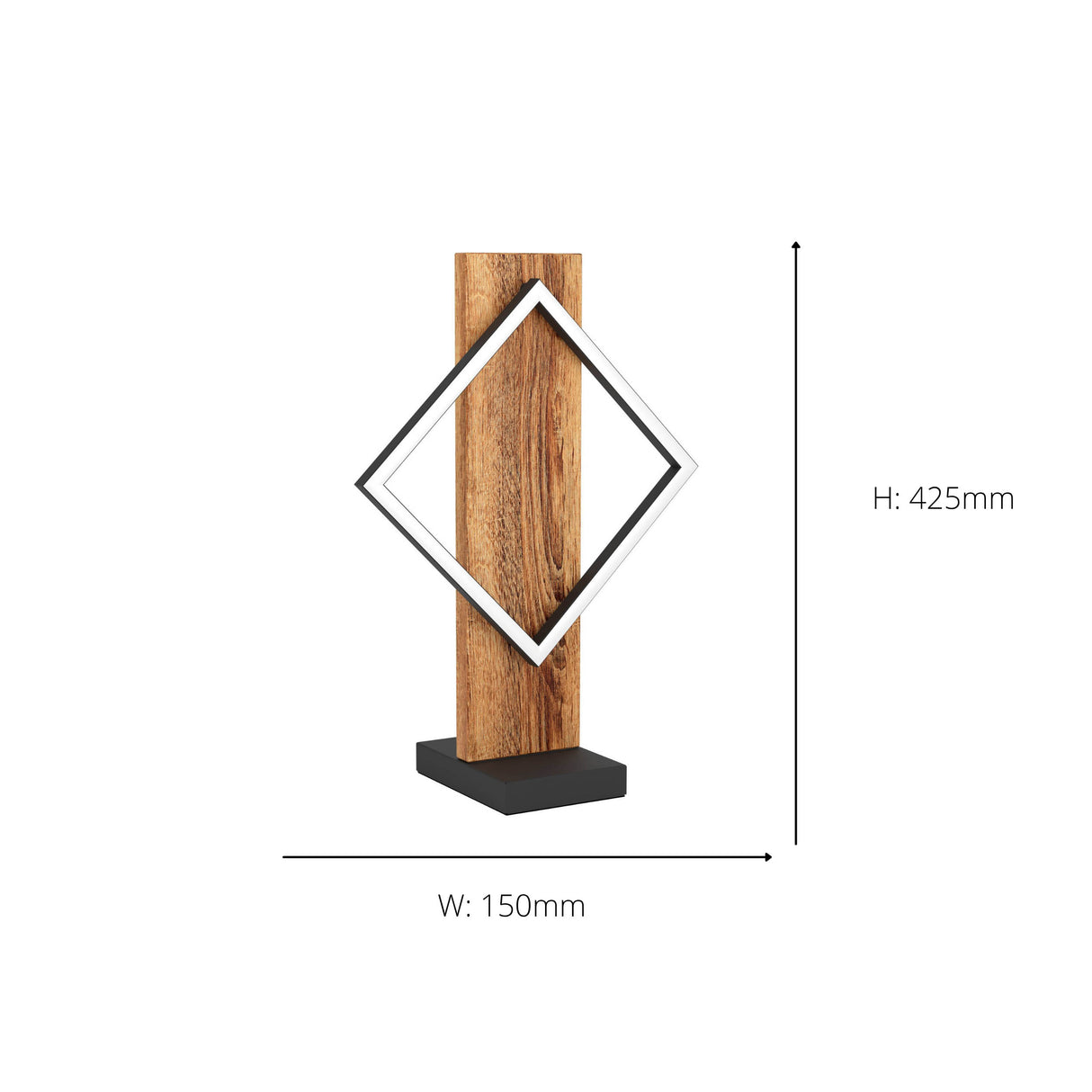 Eglo EU Boyal LED Table Lamp with a Single Black Square Frame and Dark Wood Panel