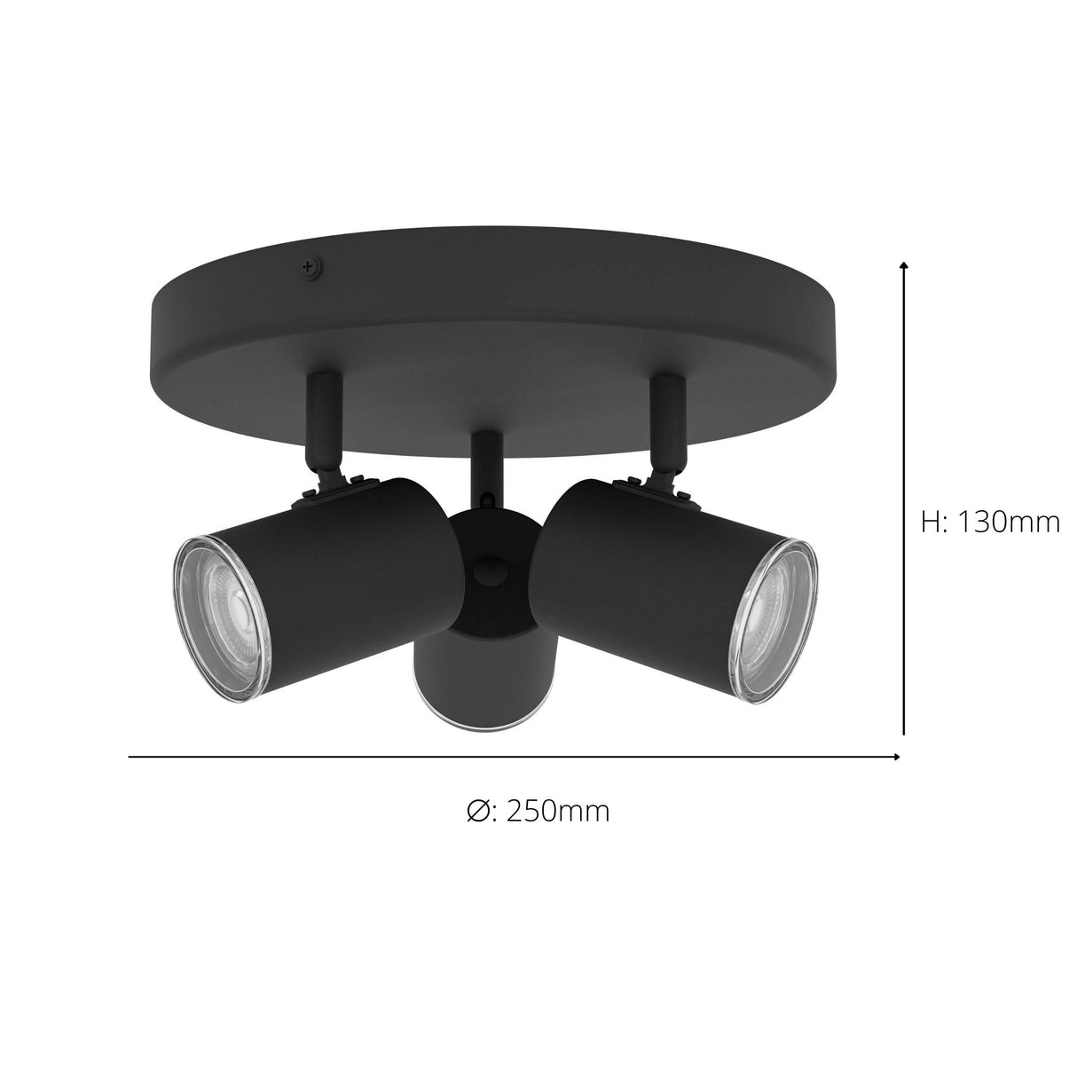 Eglo EU Consuma 1 LED Triple Bathroom Spotlight Black Steel Round Mount