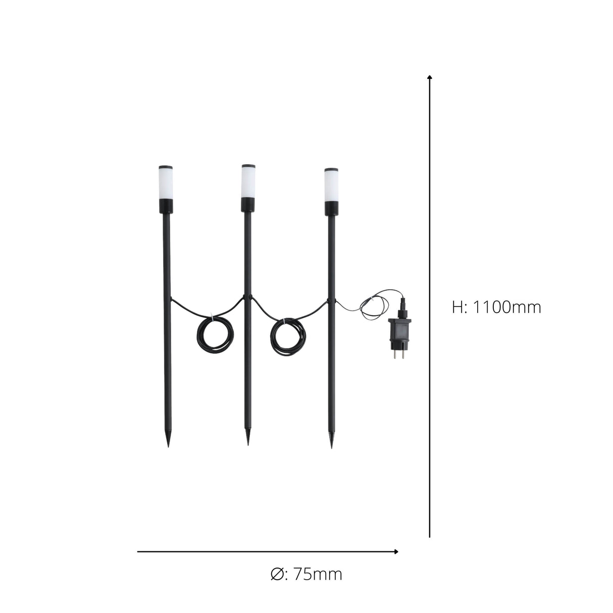 Eglo EU Zancaro Black Metal & Plastic 3 Set LED Outdoor Ground Spike