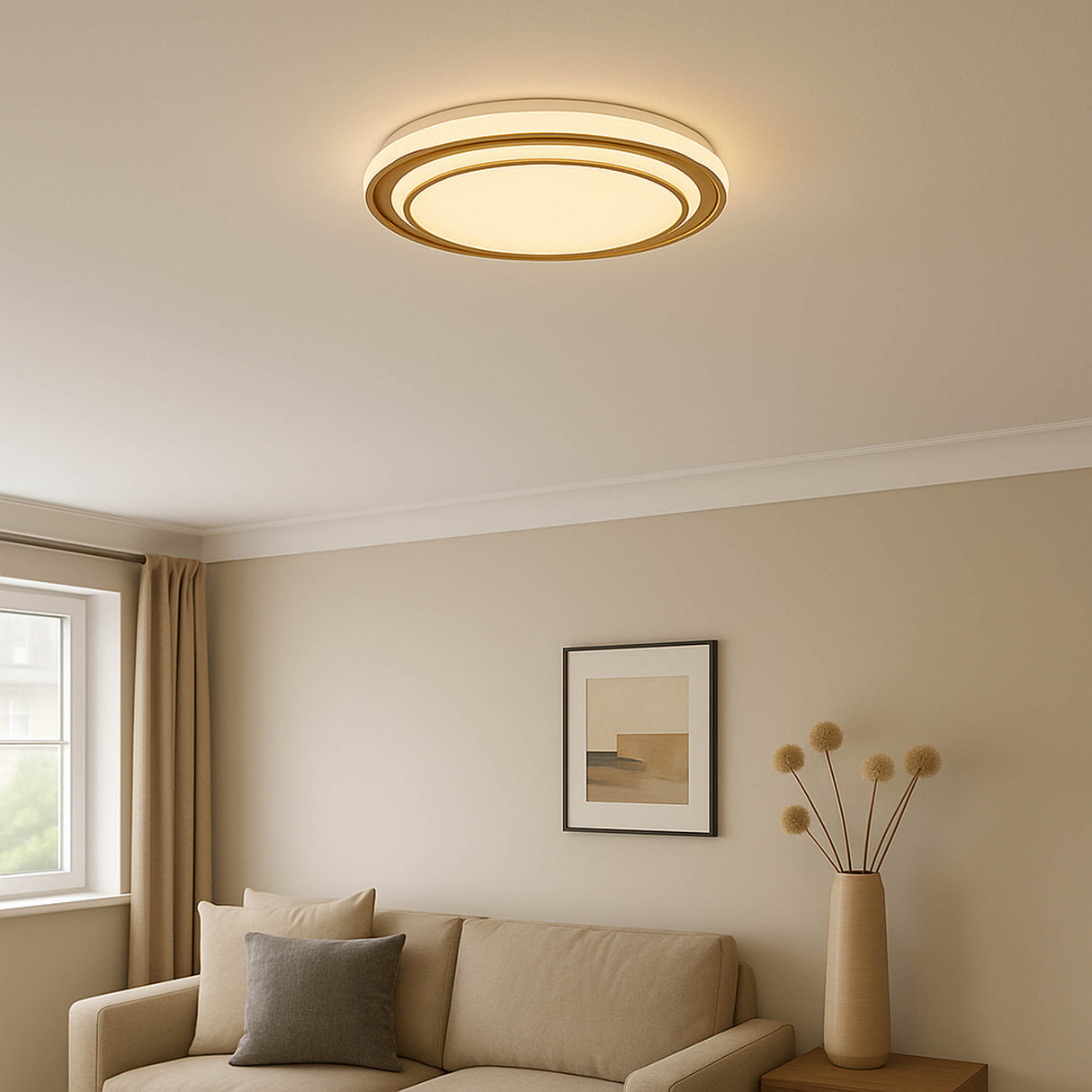 Eglo EU Moschetta LED Ceiling Light Round Gold Steel Frame with White Diffuser (D) 40cm