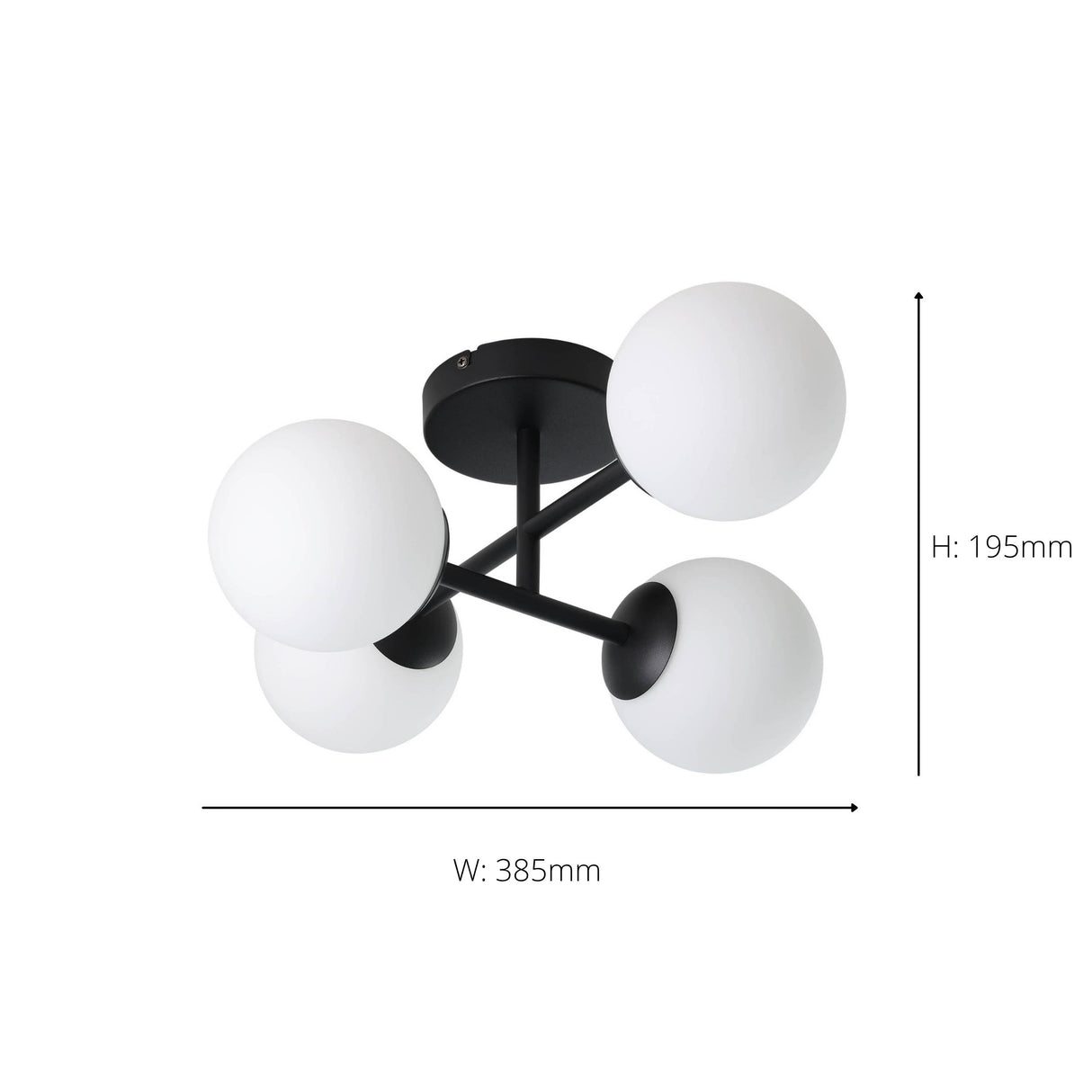 Eglo EU Castrovido LED Bathroom Ceiling Light with Four White Glass Globes & Black Steel Mount
