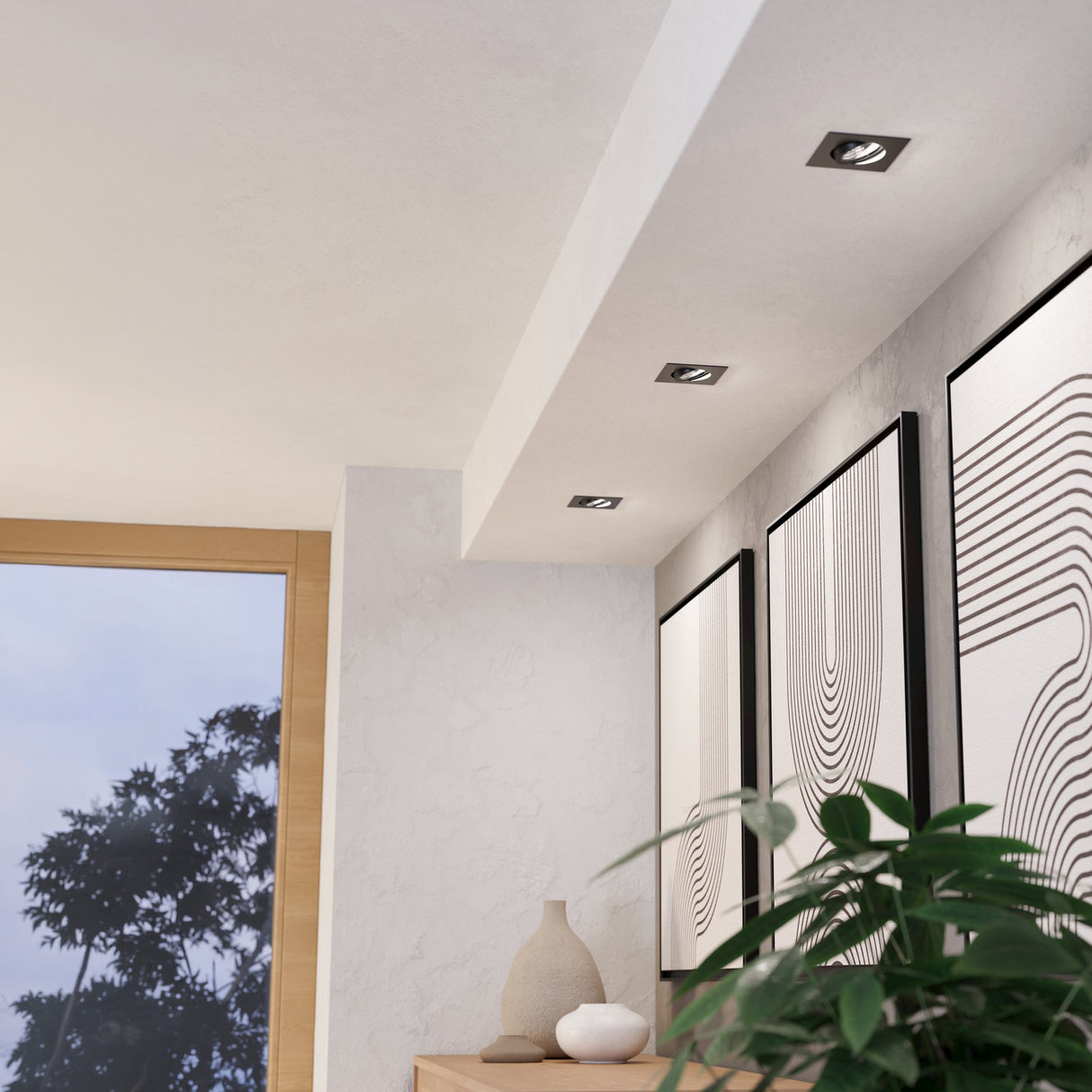 Eglo EU Saliceto Black Aluminium LED Warm White 3-Piece Set Recessed Light, 88 x 88mm