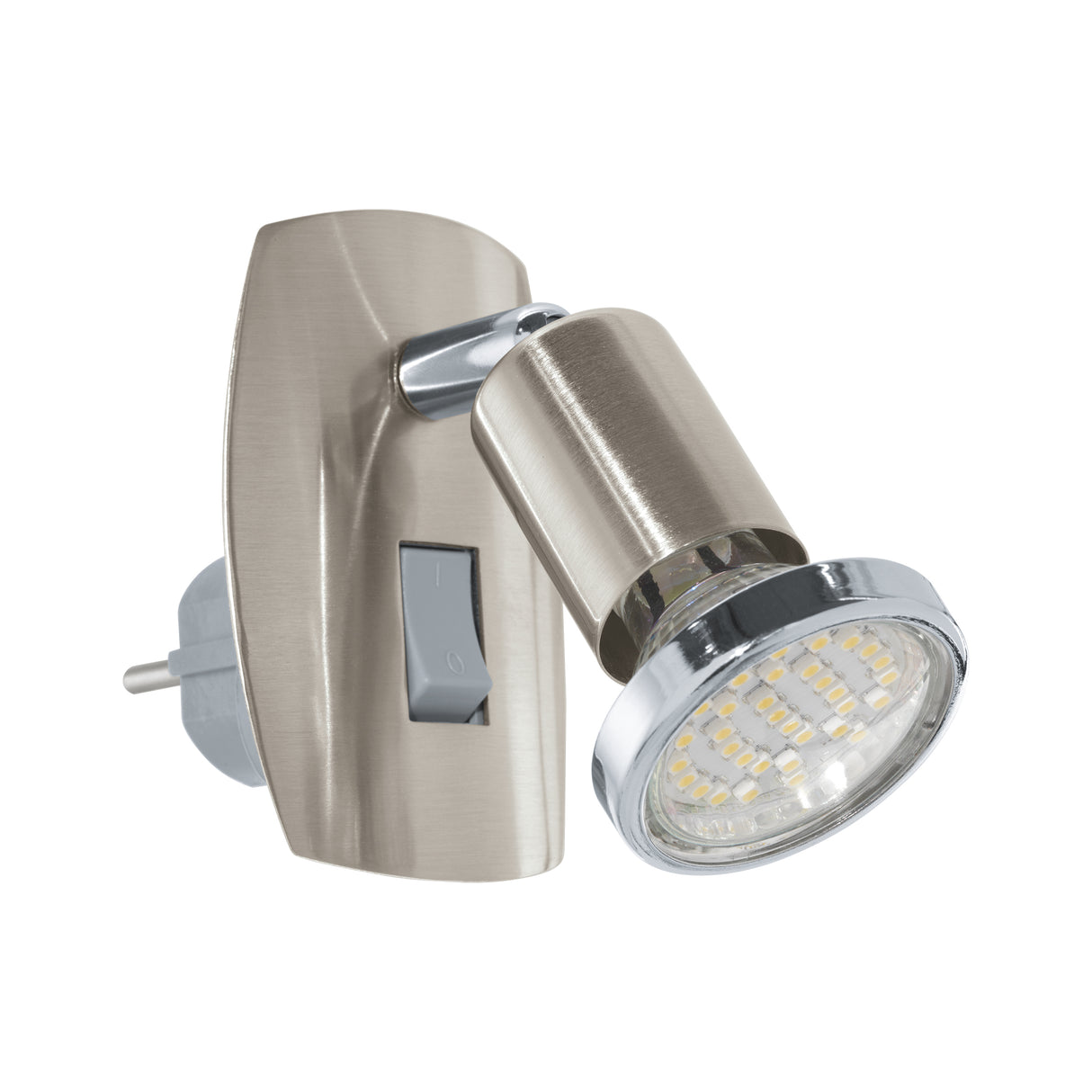 Eglo EU MINI?4 Plug?In Light – Satin Nickel & Chrome, GU10 LED, Warm White, Adjustable Indoor Wall Light