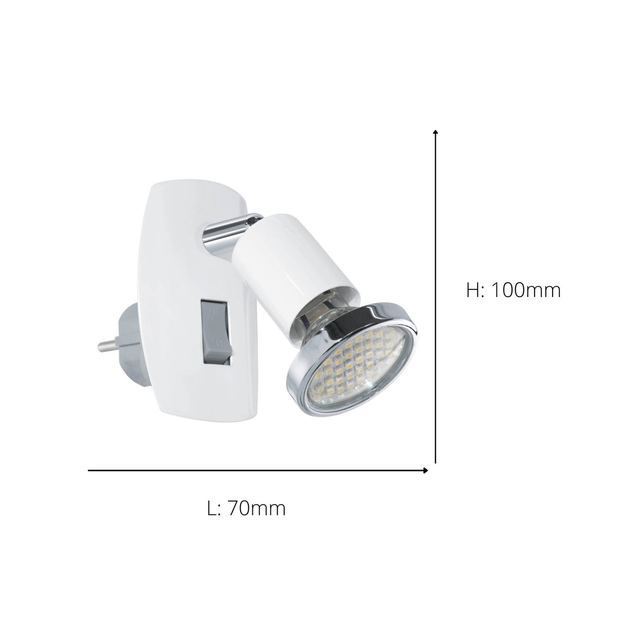 Eglo EU Mini LED Plug-In Single Wall Spotlight White Steel with Chrome Accents