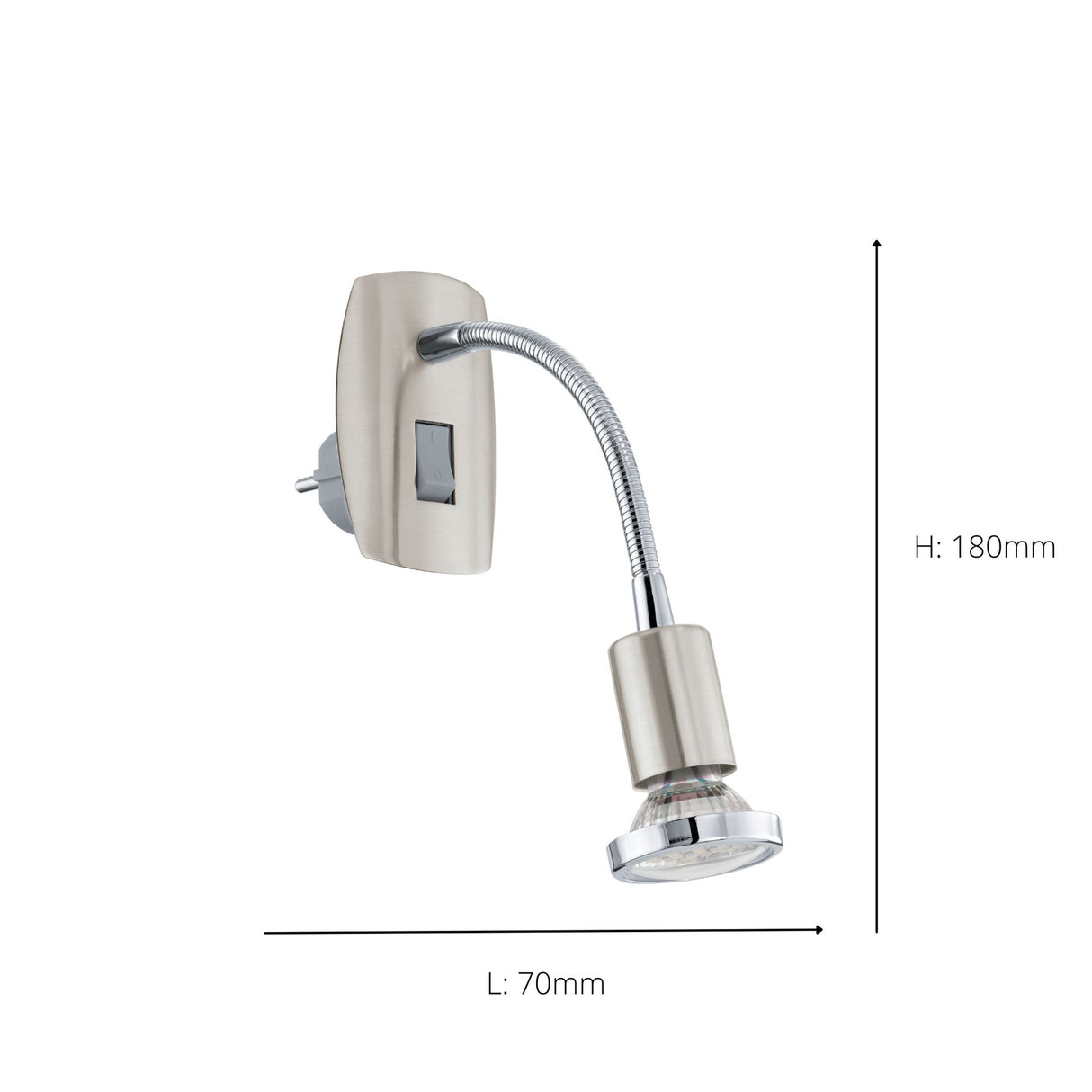Eglo EU MINI?4 Plug?in Light – Satin Nickel & Chrome Steel, GU10 LED, Warm White, Indoor Wall Spotlight