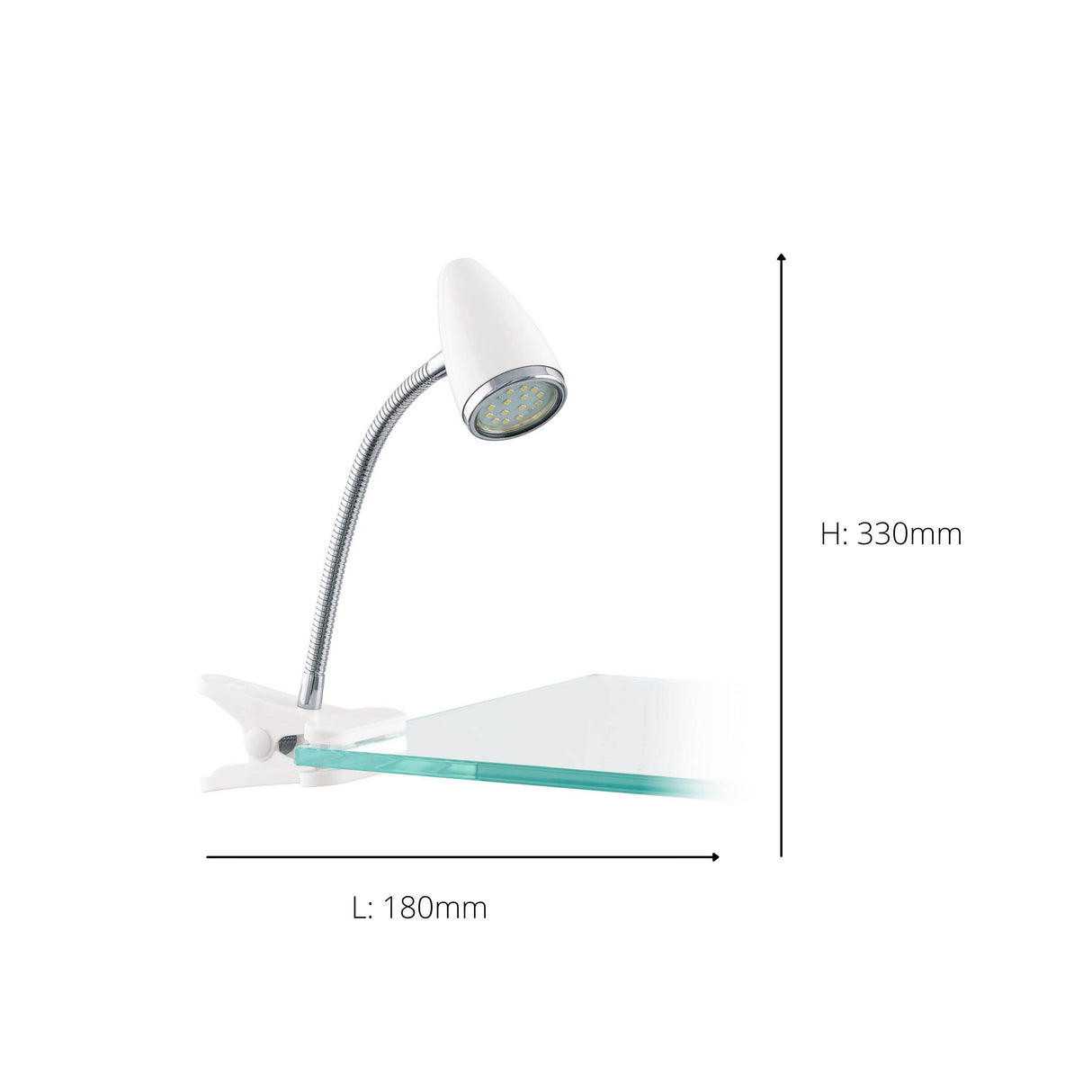 Eglo EU Riccio 1 LED Clamp Table Light White & Chrome Adjustable Spotlight with GU10 Warm White 3000K