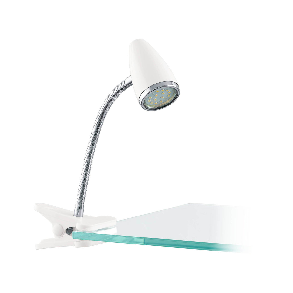 Eglo EU Riccio 1 LED Clamp Table Light White & Chrome Adjustable Spotlight with GU10 Warm White 3000K
