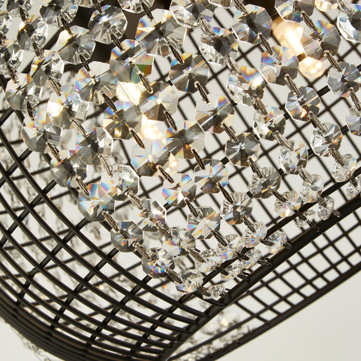 Searchlight Electric Cage 4Lt Pendant - Black Metal & Crystal Glass 9094-4BK
