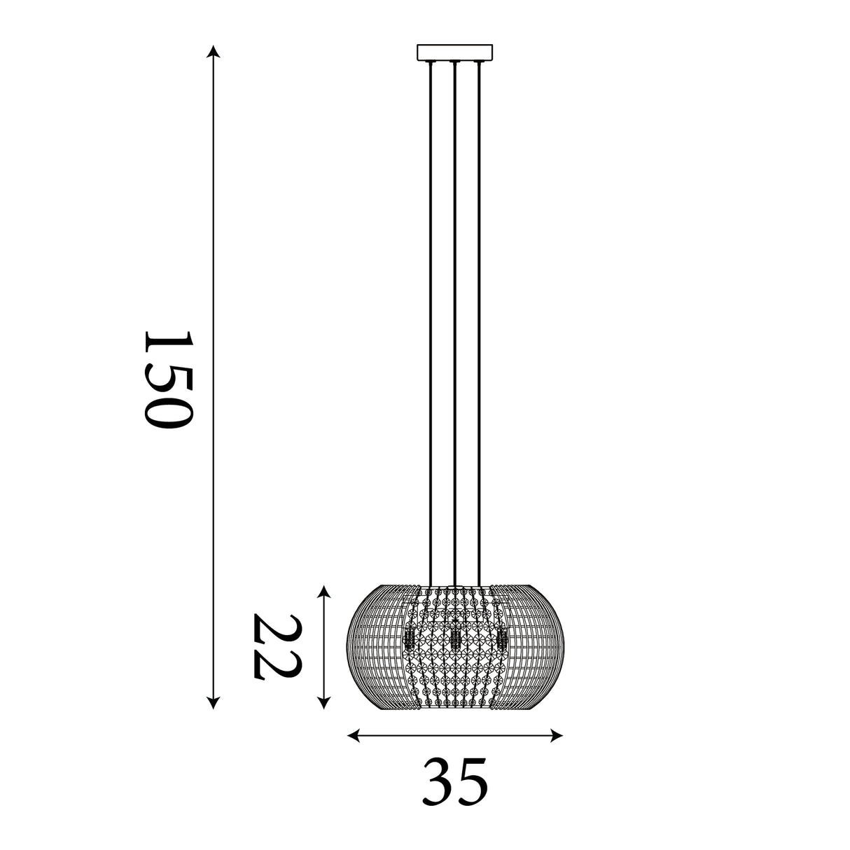 Searchlight Electric Cage 4Lt Pendant - Black Metal & Crystal Glass 9094-4BK