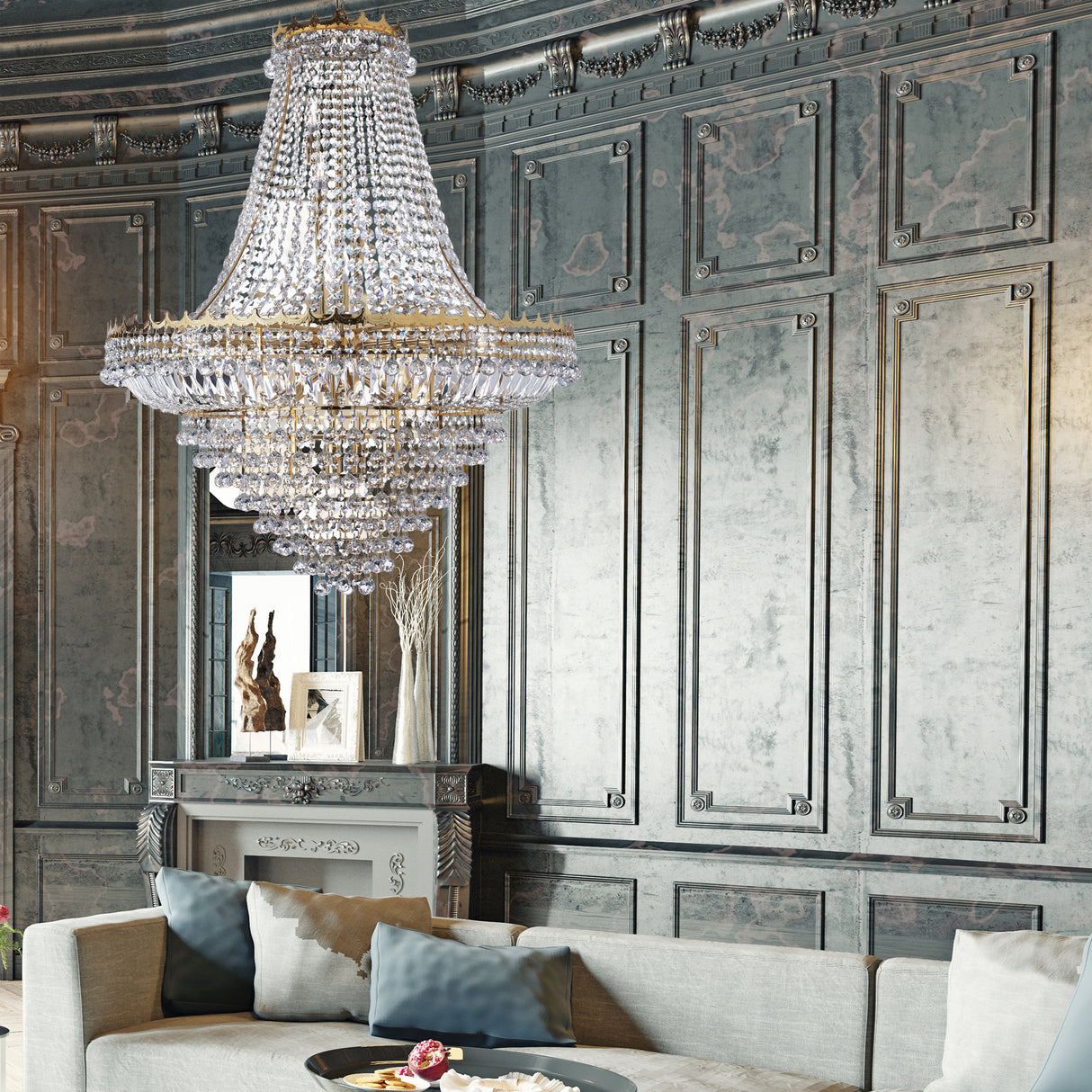 Searchlight Electric Versailles 19Lt Chandelier - Gold Metal & Crystal 9112-102GO