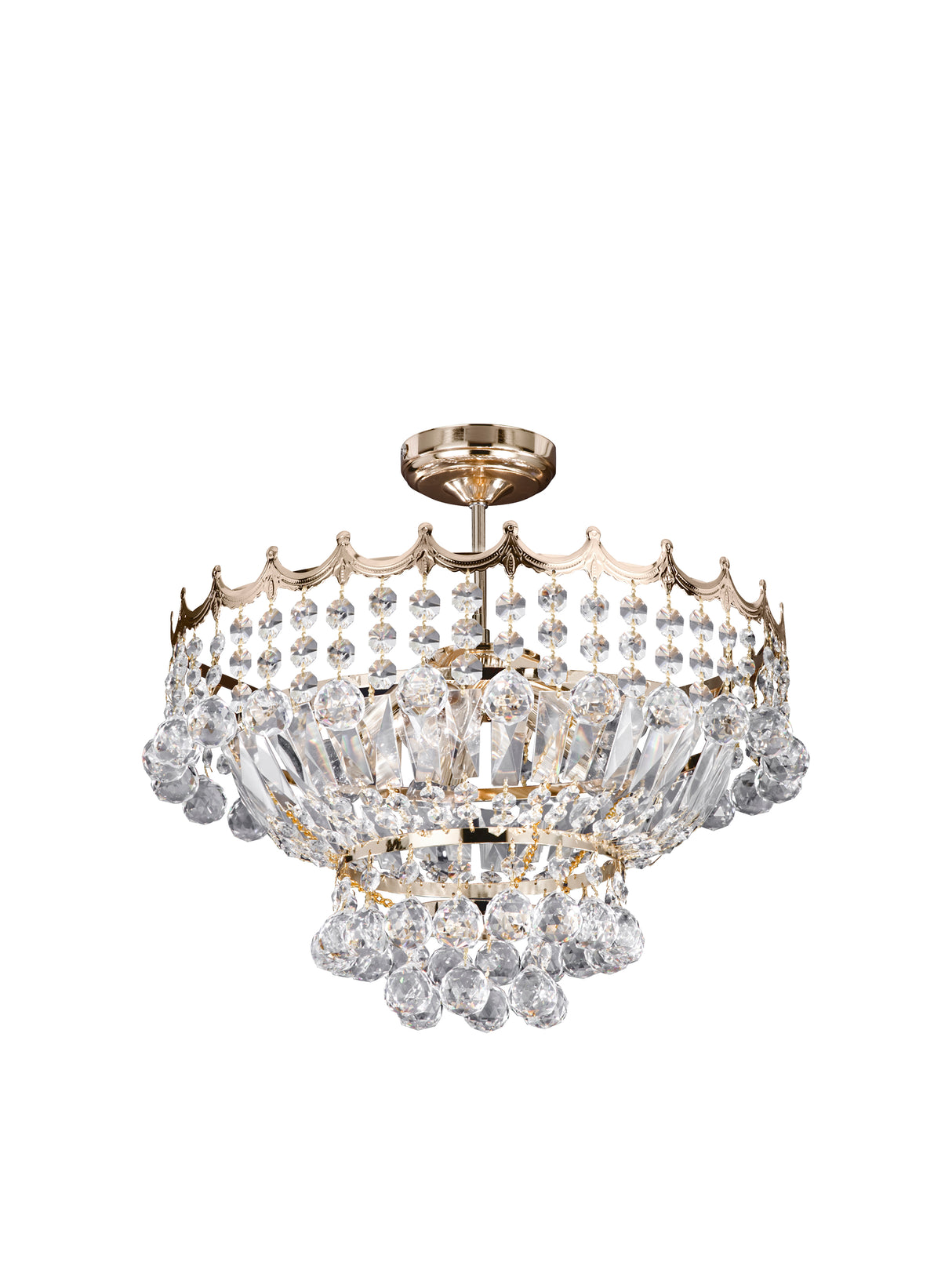Versailles 5Lt Semi-Flush Chandelier - Gold Metal & Crystal