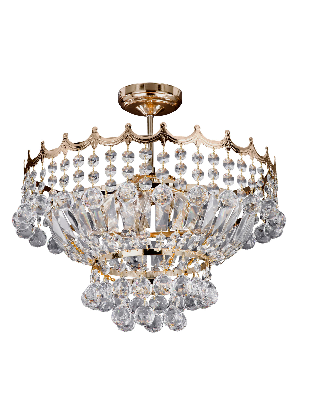 Searchlight Electric Versailles 5Lt Semi-Flush Chandelier - Gold Metal & Crystal 9113-39GO