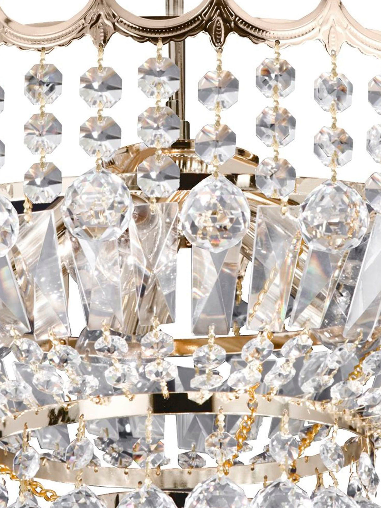 Searchlight Electric Versailles 5Lt Semi-Flush Chandelier - Gold Metal & Crystal 9113-39GO
