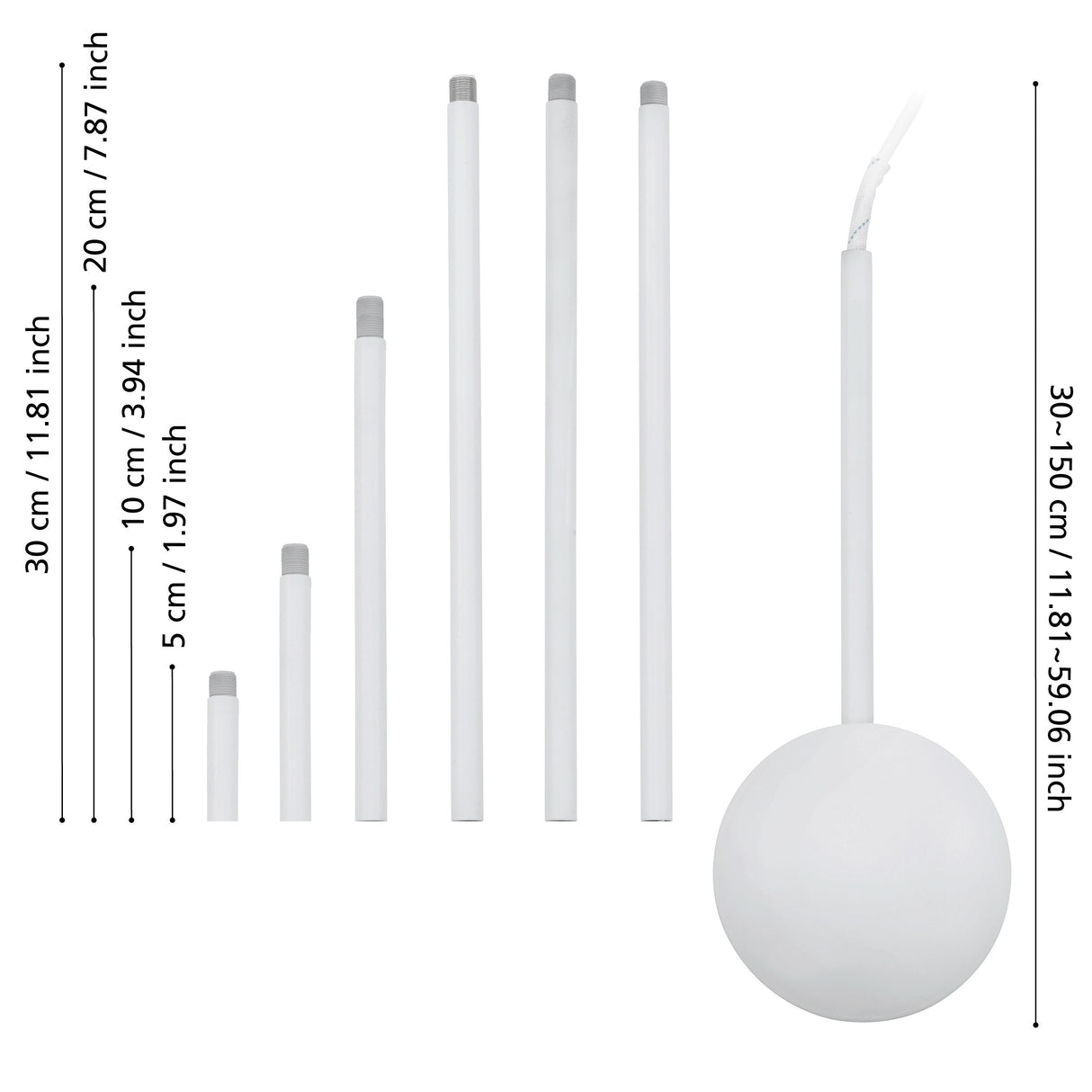 Eglo EU EXTENTION Suspension Accessory – White Steel Extension Bar, 1570?mm, Indoor Lighting Accessory