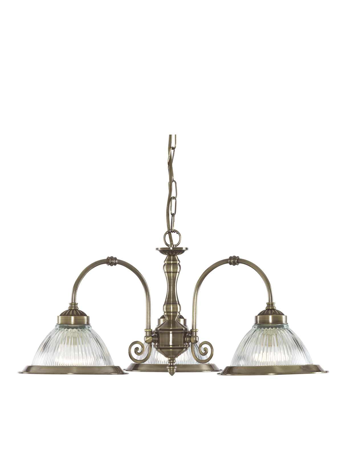 American Diner 3Lt Pendant - Antique Brass & Ribbed Glass