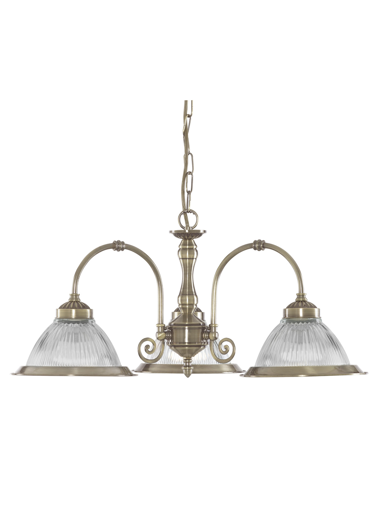 Searchlight Electric American Diner 3Lt Pendant - Antique Brass & Ribbed Glass 9343-3