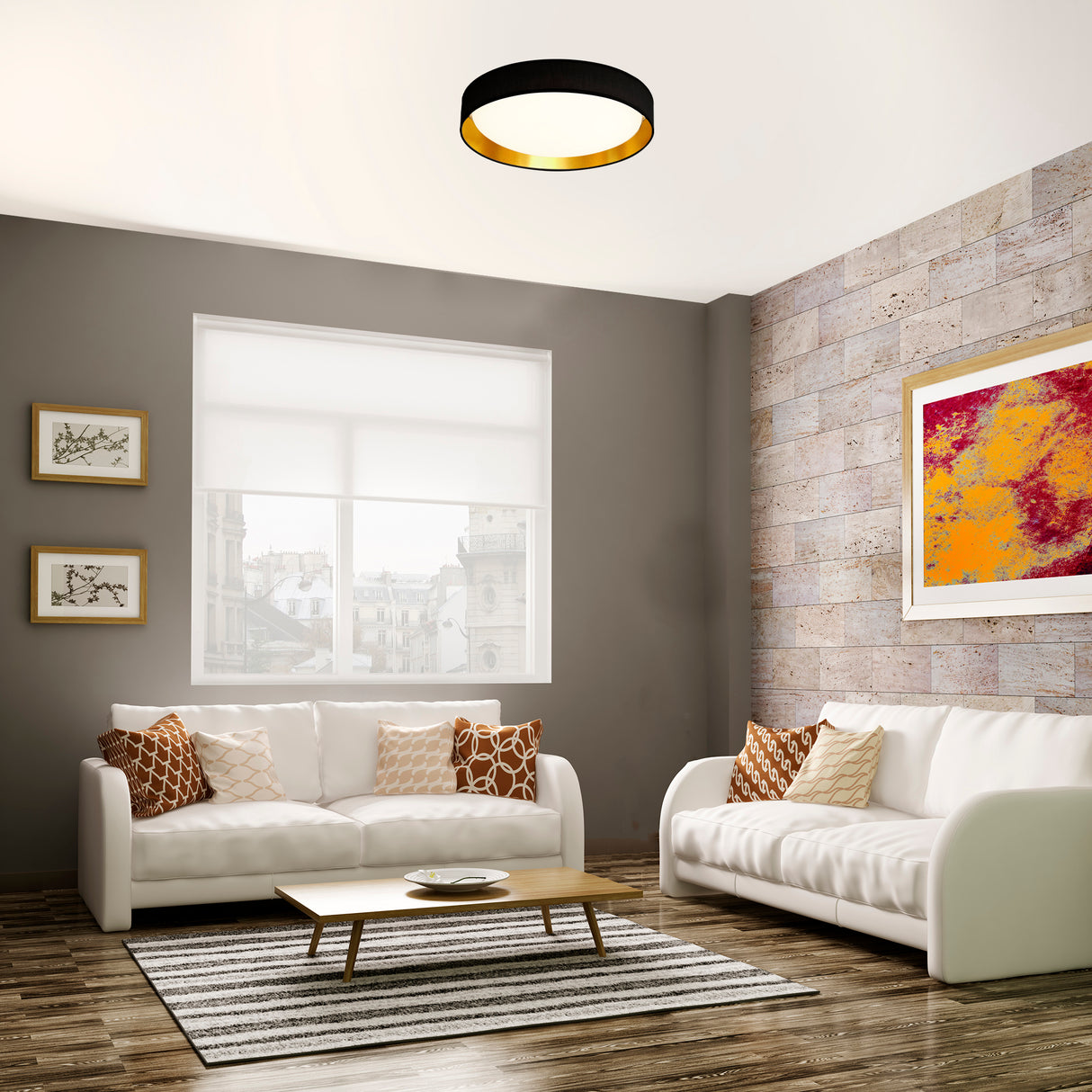Searchlight Electric Gianna Flush - Black Fabric, Gold Inner & Acrylic Diffuser 9371-37BGO