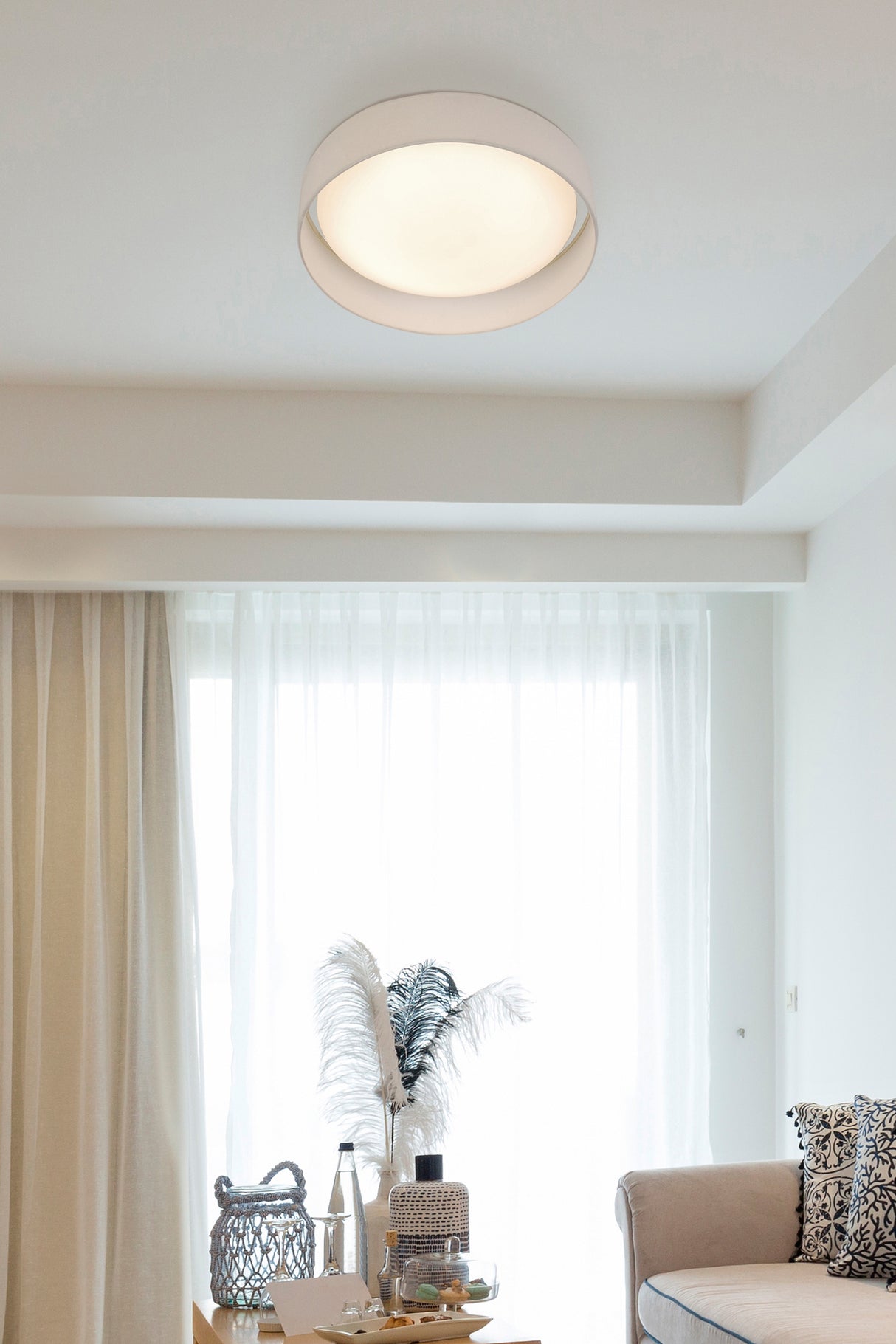 Searchlight Electric Gianna LED Flush Ceiling Light - Acrylic, & Fabric Shade 9371-50WH