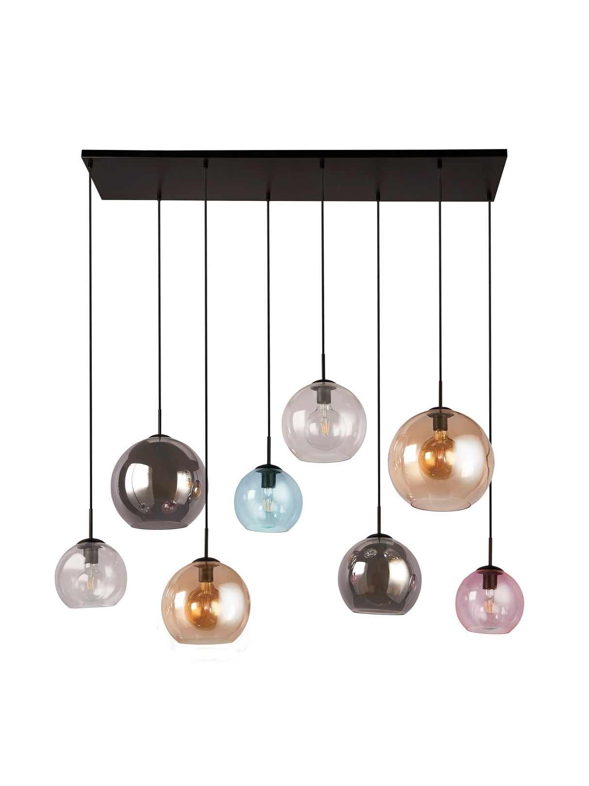 Searchlight Electric Mardi Gras II 8Lt Pendant- Matt Black Metal & Coloured Glass 94002-8BK