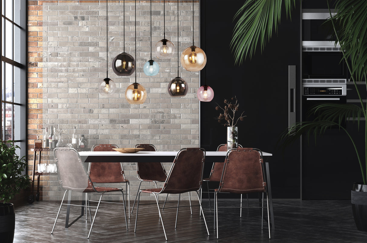 Searchlight Electric Mardi Gras II 8Lt Pendant- Matt Black Metal & Coloured Glass 94002-8BK