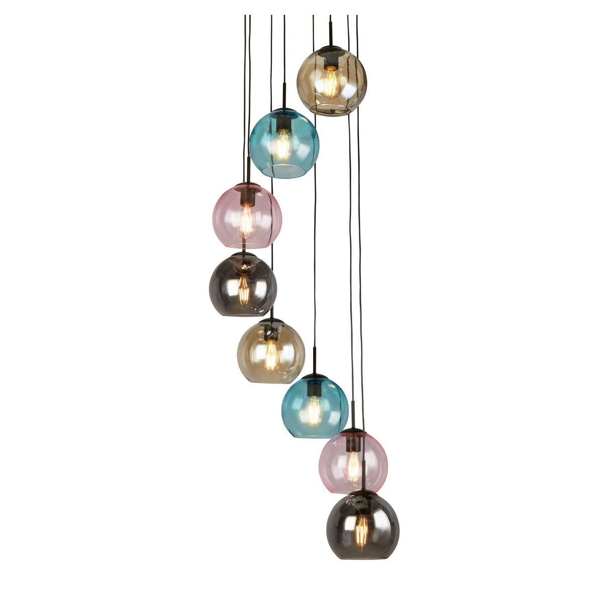 Mardi Gras II 8Lt Pendant - Black Metal & Coloured Glass