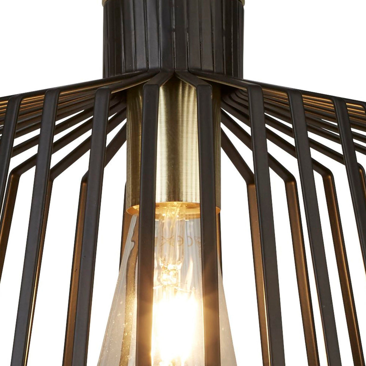 Searchlight Electric Bird Cage Pendant - Black & Satin Brass Metal 9411BK