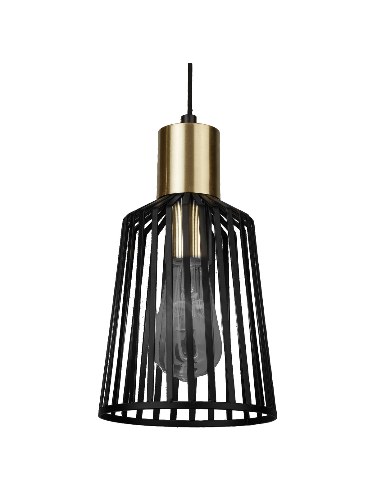Searchlight Electric Bird Cage Pendant - Black & Satin Brass Metal 9412BK