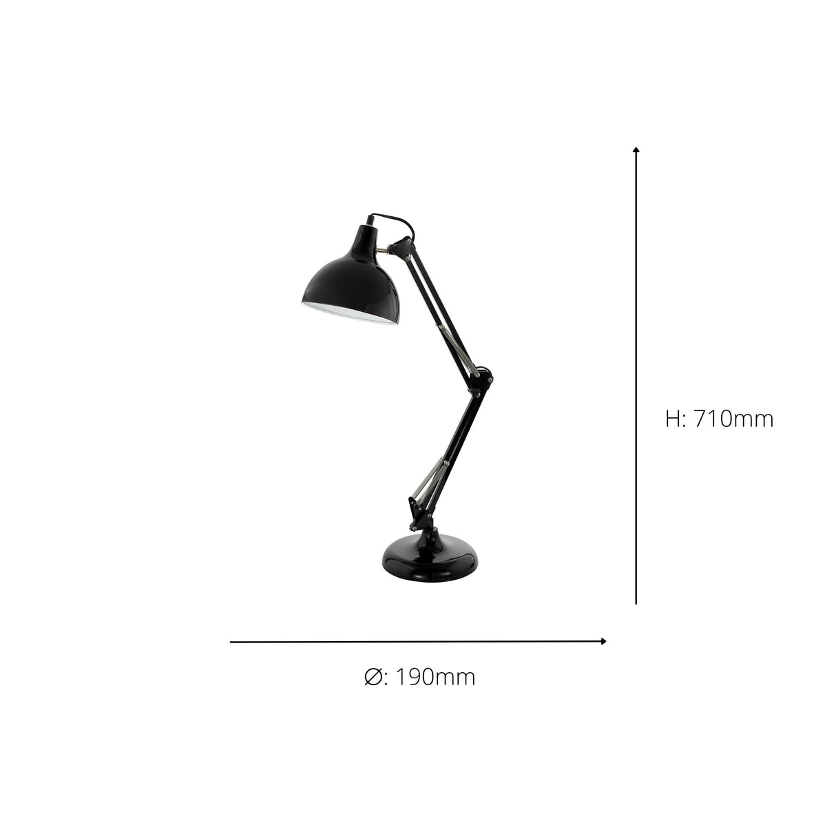 Eglo EU BORGILLIO Table Lamp – Black Steel Desk Light, E27, Inline Switch, Office Lighting