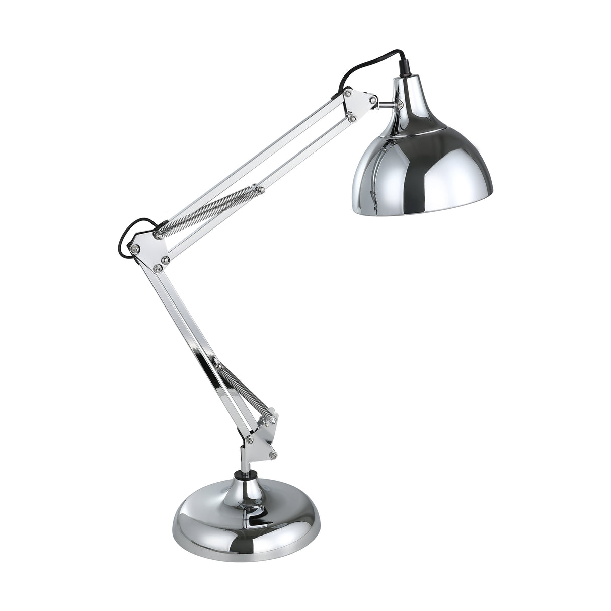 Eglo EU BORGILLIO Table Lamp – Chrome Steel Desk Light, E27, Inline Switch, Office Lighting