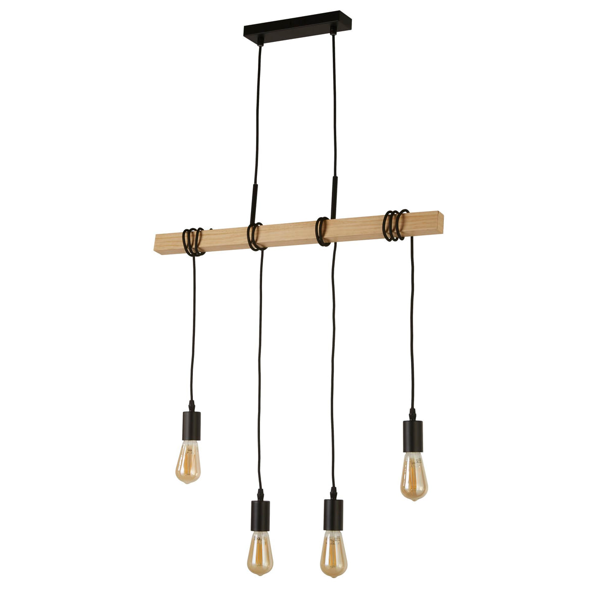 Searchlight Electric Woody 4Lt Bar Pendant - Natural Wood & Black Metal 95041-4BR