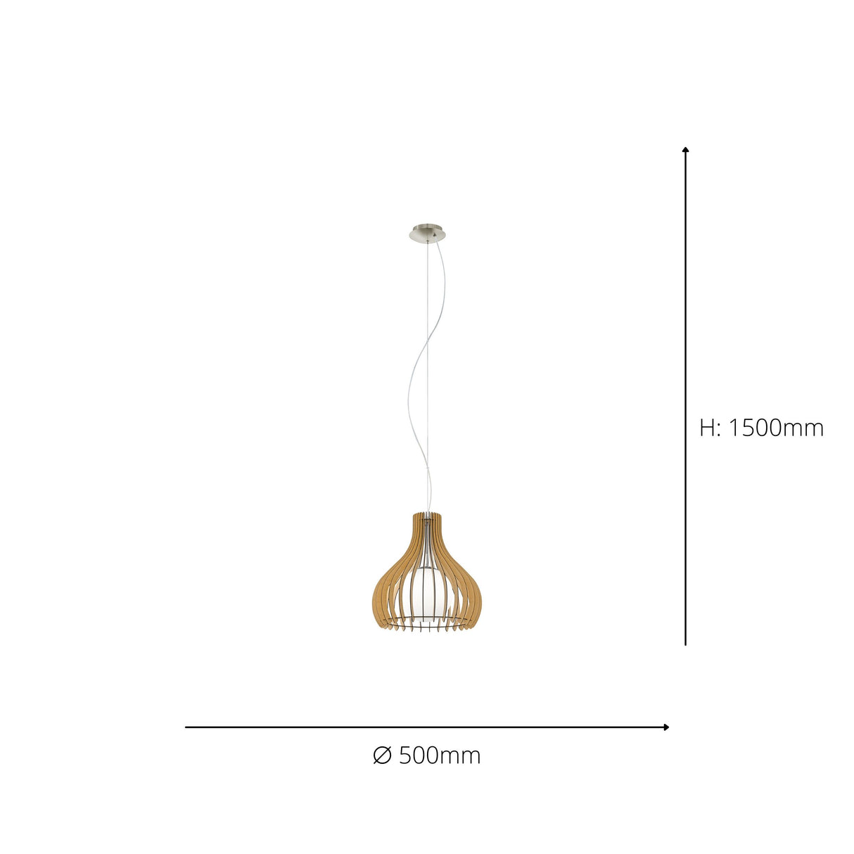 Eglo EU TINDORI Pendant Light – 500mm Satin Nickel with Maple Wood Lamellae, E27 Fitting