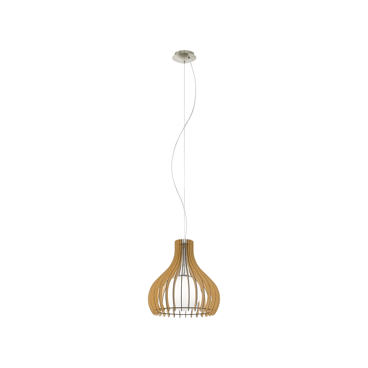 Eglo EU TINDORI Pendant Light – 500mm Satin Nickel with Maple Wood Lamellae, E27 Fitting