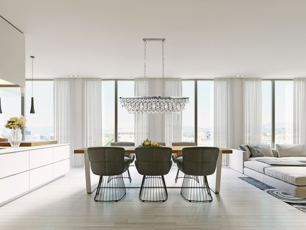Searchlight Electric Michelle 5Lt Pendant - Chrome Metal & Rain Drop Glass 9635-5CC