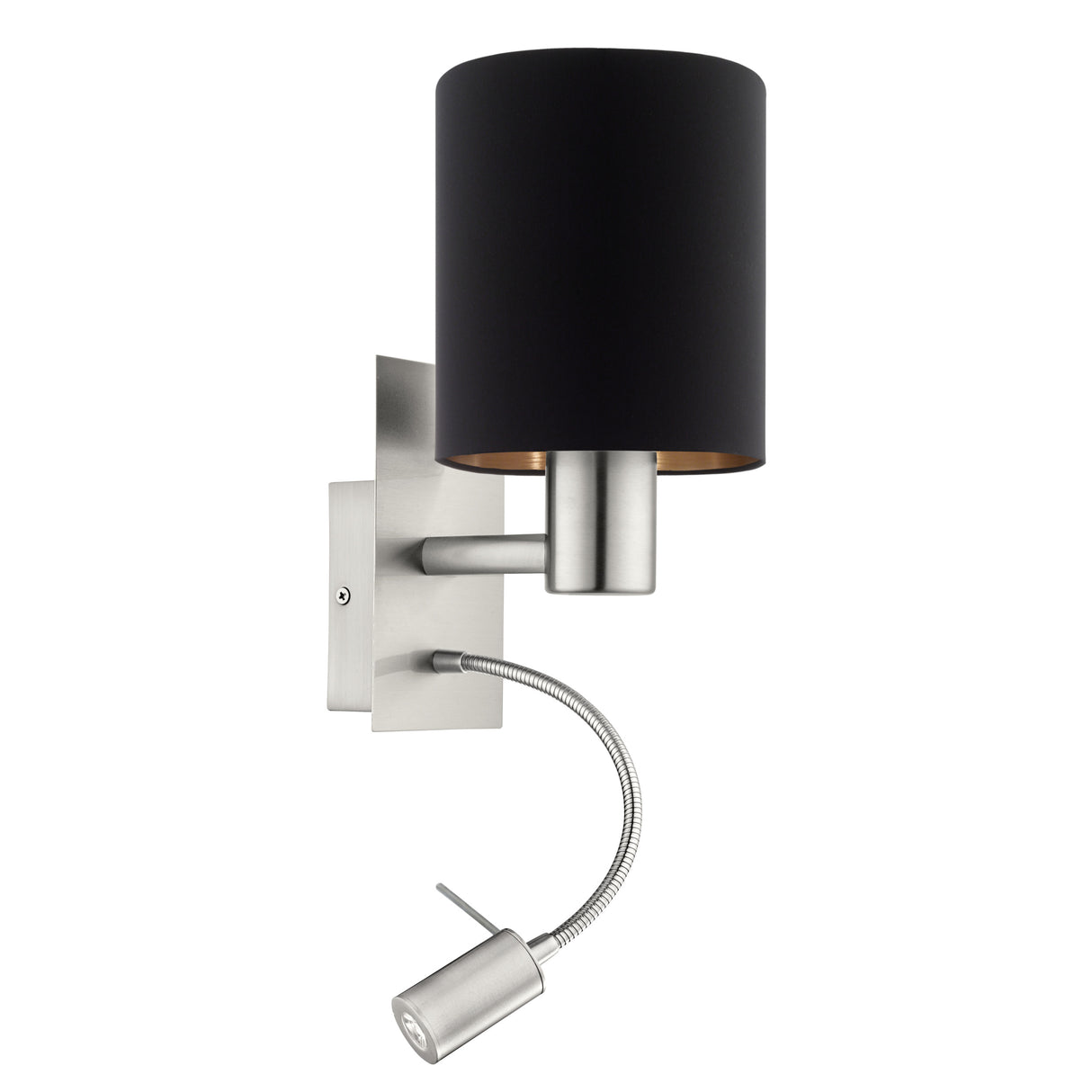 Eglo EU Pasteri Black & Copper Fabric Single Wall Light With Reading Light