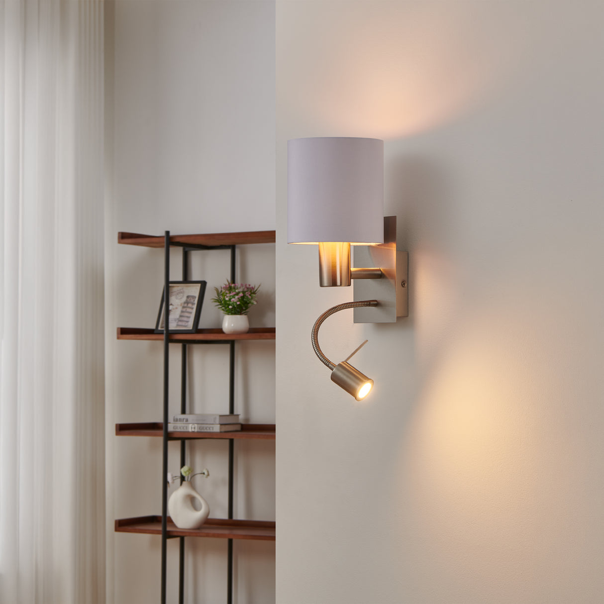 Eglo EU Pasteri White & Copper Fabric Single Wall Light With Reading Light