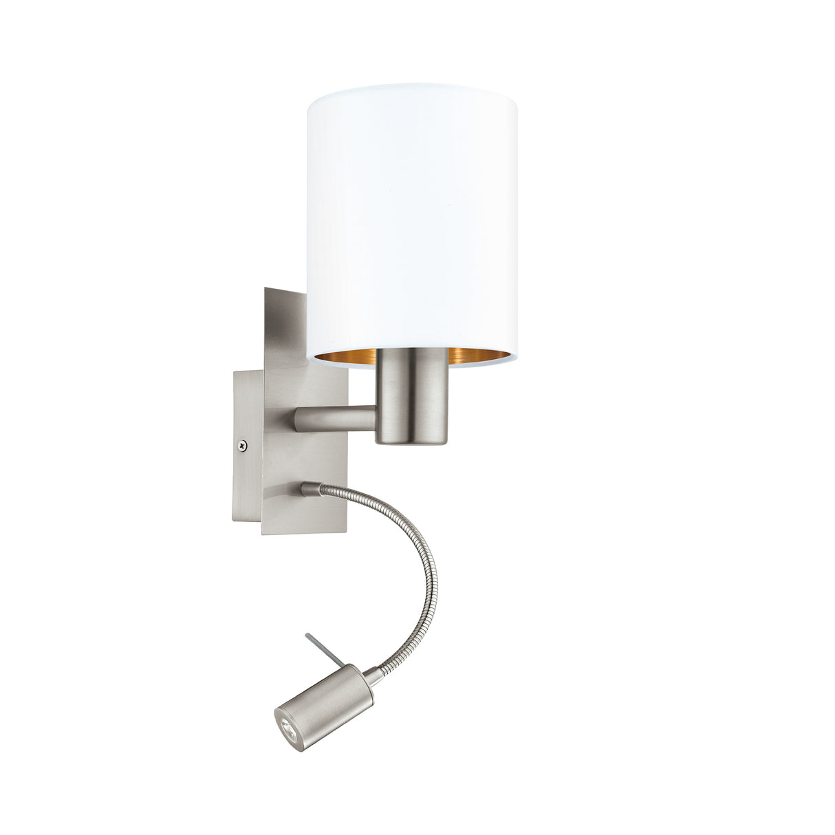 Eglo EU Pasteri White & Copper Fabric Single Wall Light With Reading Light