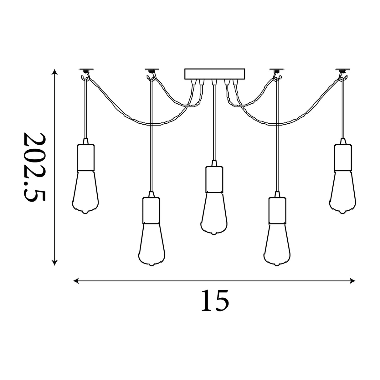 Searchlight Electric Squiggle 5Lt Pendant - Black Metal & Cables 9665-5BK