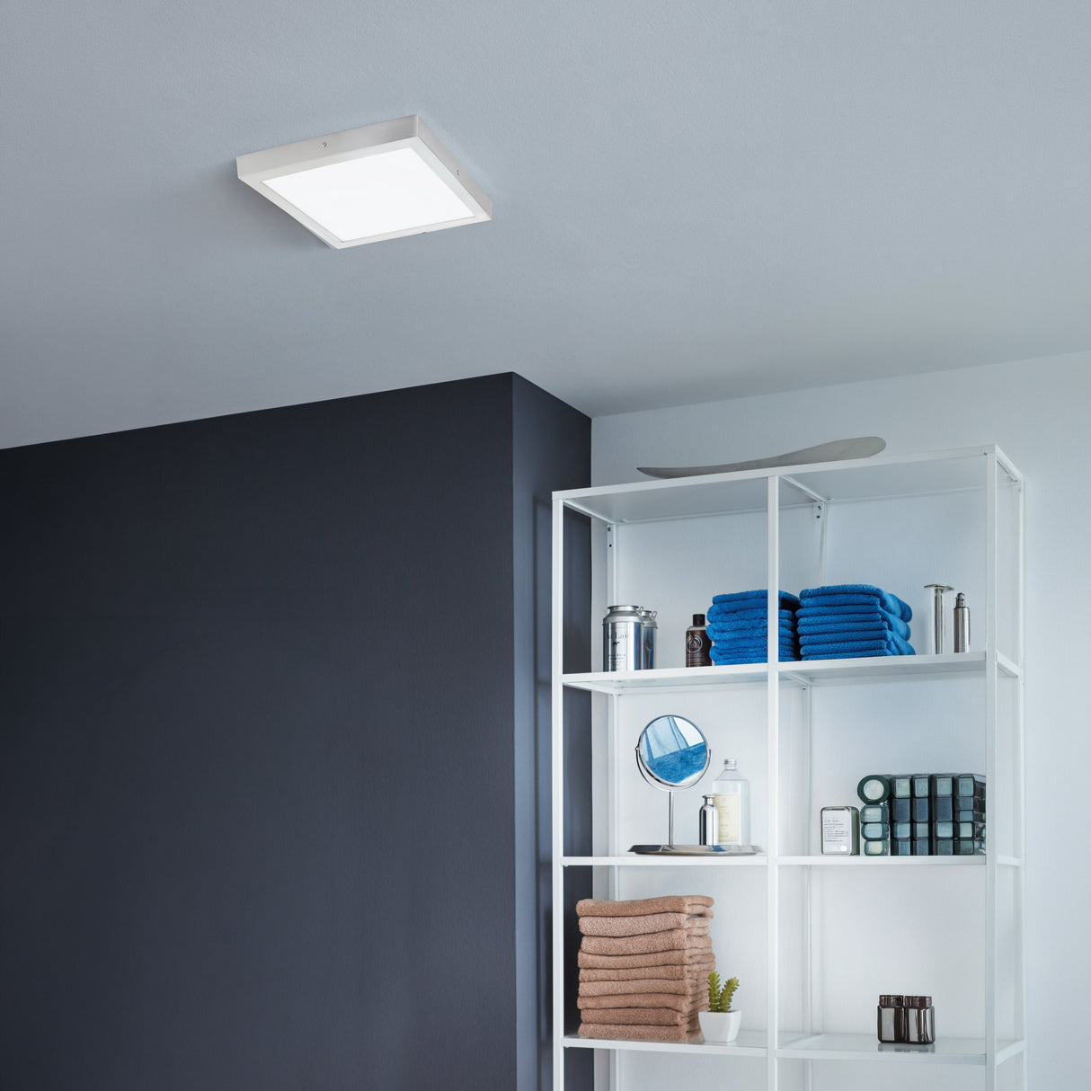 Eglo EU FUEVA?1 LED Ceiling Light – Ultra?Slim Square Surface Mounted Panel, Warm White, 2500?lm, Silver