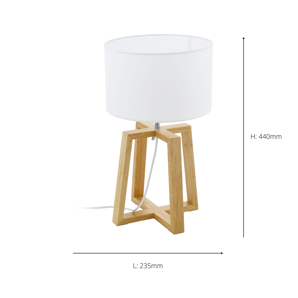 Eglo EU CHIETINO?1 Table Lamp – Natural Wood & Chrome with White Fabric Shade, E27, Inline Switch, Indoor Lighting