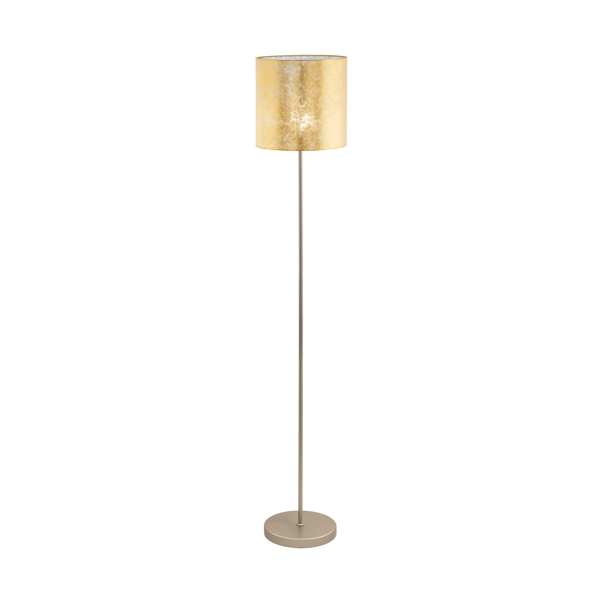 Eglo EU VISERBELLA Floor Lamp – Champagne Steel with Gold Fabric Shade, E27 Fitting, 1585mm Indoor Floor Light