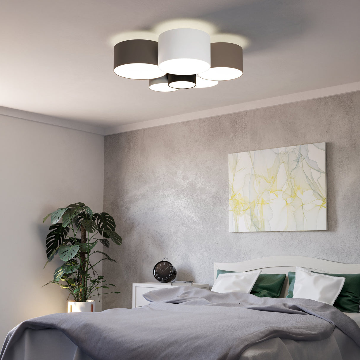 Eglo EU Pastore Triple Colour Steel & Fabric 6-Light Ceiling Light